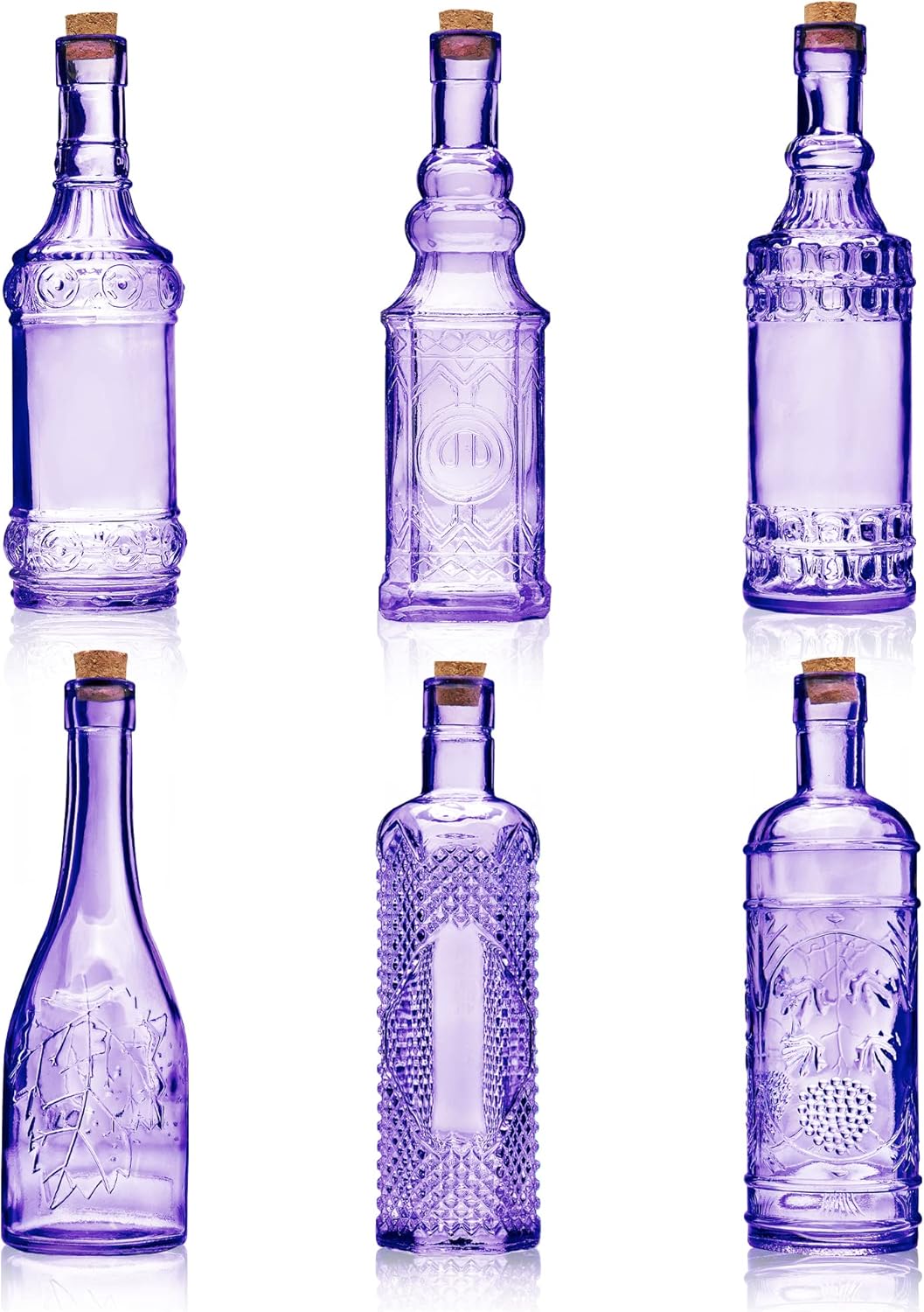 Assorted Purple Glass Bottles with Corks, 6 Pack, 2.5in X 9in, 16oz