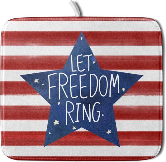 4th of July Dish Drying Mat for Kitchen Counter Patriotic Holiday Absorbent Reversible Microfiber Kitchen Countertop Protector Dishes Pad Small 16x18 inch