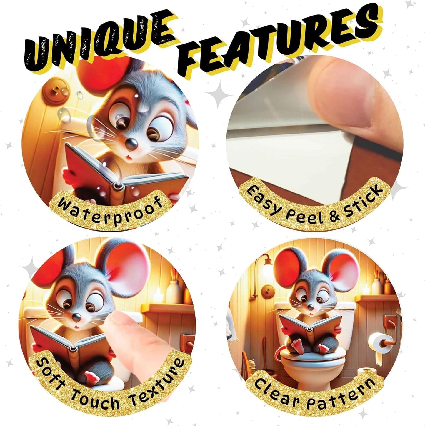 3D Mouse Sitting on Toilet - Mousehole Wall Sticker Decal - Removable Bathroom Decor - Kids Room - Peel & Stick - Whimsical Home Decor - MICESTERPIECE