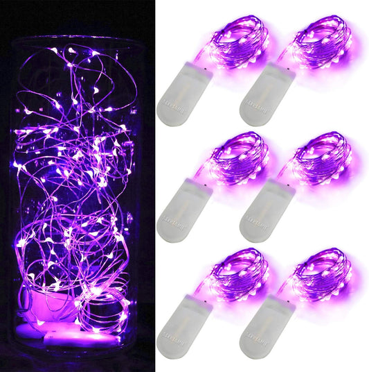 6 Pack 7Feet Starry String Lights,Fairy String Lights 20 Micro Starry Leds On Silvery Copper Wire 2pcs CR2032 Batteries Included,Works for Wedding Centerpiece,Party,Christmas Table Decor (Purple)