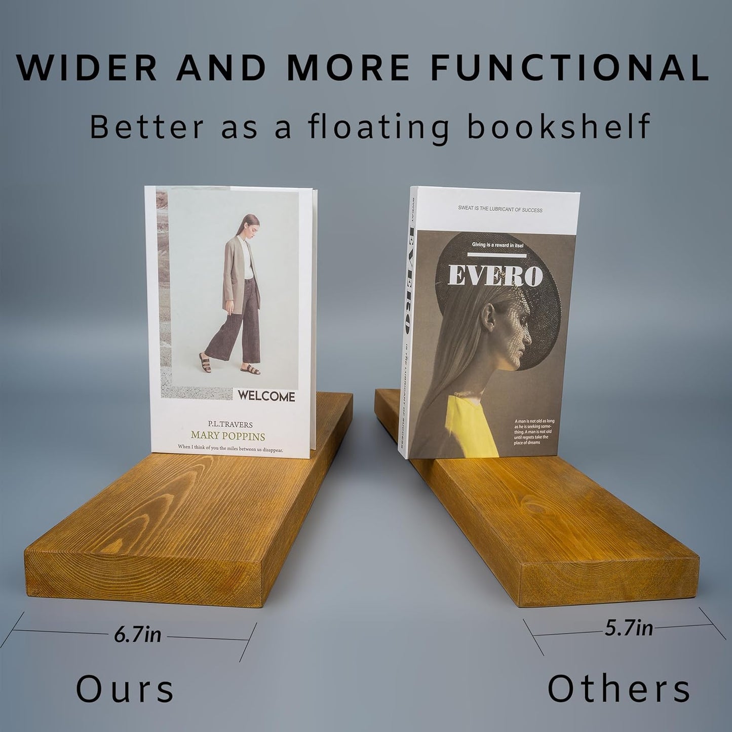 BGMG Wood Floating Shelves for Wall 30 inch Set of 2, Rustic Wooden Wall Mount Shelves for Living Room Bedroom Kitchen Farmhouse 2-30x6.7x1.25 inch- Gold Oak