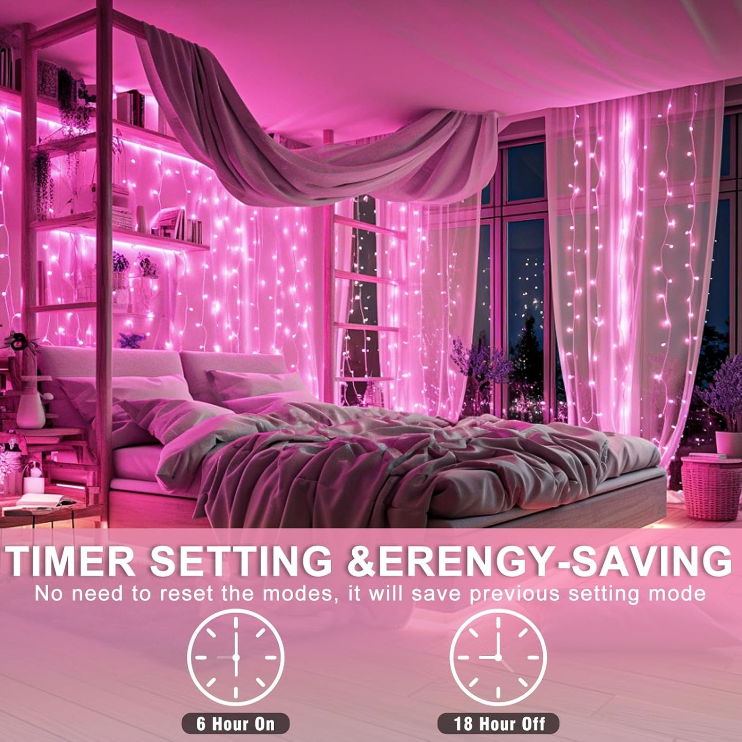 400 LED Pink String Lights Outdoor, 132ft Pink Christmas Lights 8 Modes Clear Wire, Plug in Waterproof Fairy String Lights for Bedroom Christmas Decorations