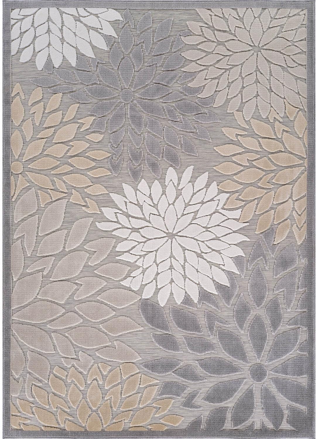 Beverly Rug Outdoor Rug 10x14 Large Modern Floral Tropical Area Rugs for Indoor and Outdoor Patio Easy to Clean Non Shedding Living Room Porch Garden Washable Outside Carpet (10 x 14 Gray)