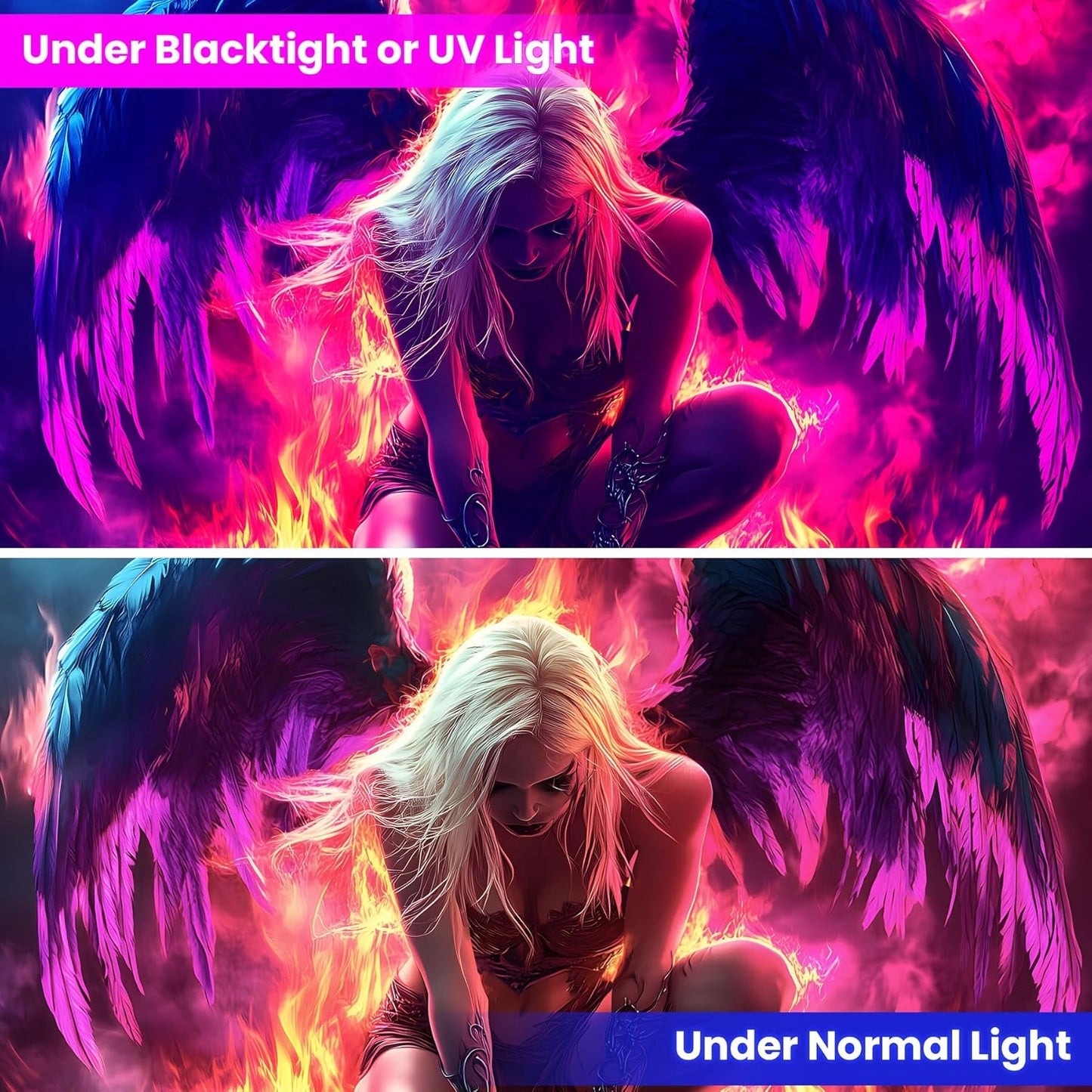 Blacklight Tapestry,WingTapestry Glow In The Dark,UV Reactive Black Light Upright Posters Wall Hanging for Bedroom Dorm Living Room Backdrop Decor (wing9, 79L" x 59W")