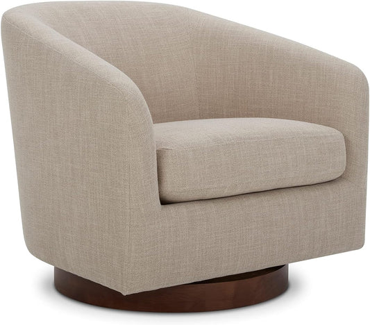 CHITA Swivel Accent Chair, FSC Certified Upholstered Fabric Barrel Chair for Living Room, Fully Assembled, Flax Beige