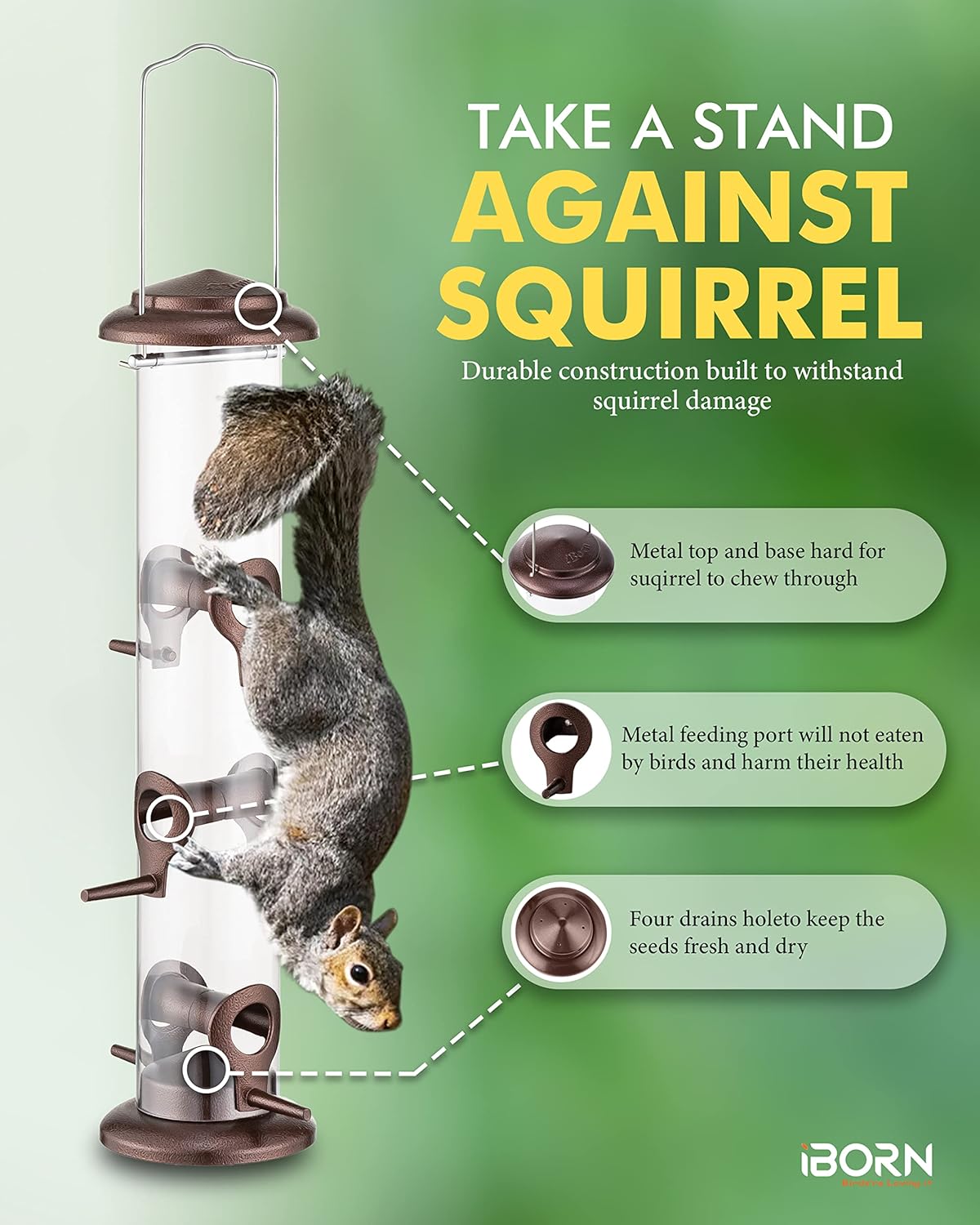 iBorn Metal Bird Feeder Hanging Wild Bird Seed Feeder for Mix Seed Blends Heavy Duty All Metal Coffee Finish,14 Inch 6 Port,Pack of 2