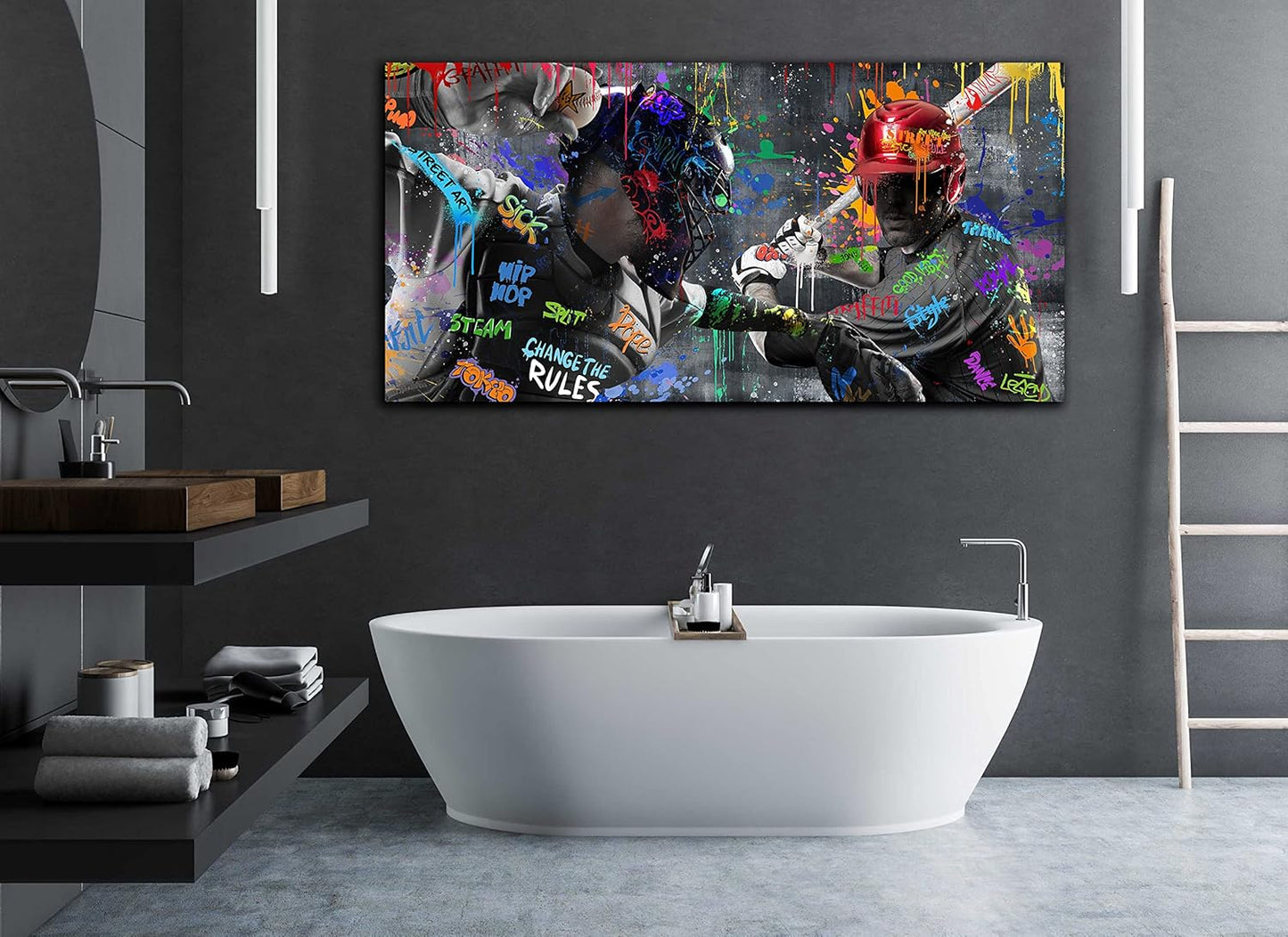 Graffiti Large Wall-Art for Living Room - Baseball Wall Decor for Men - Sports Posters Wall Art Ready to Hang Size 59" x 29"