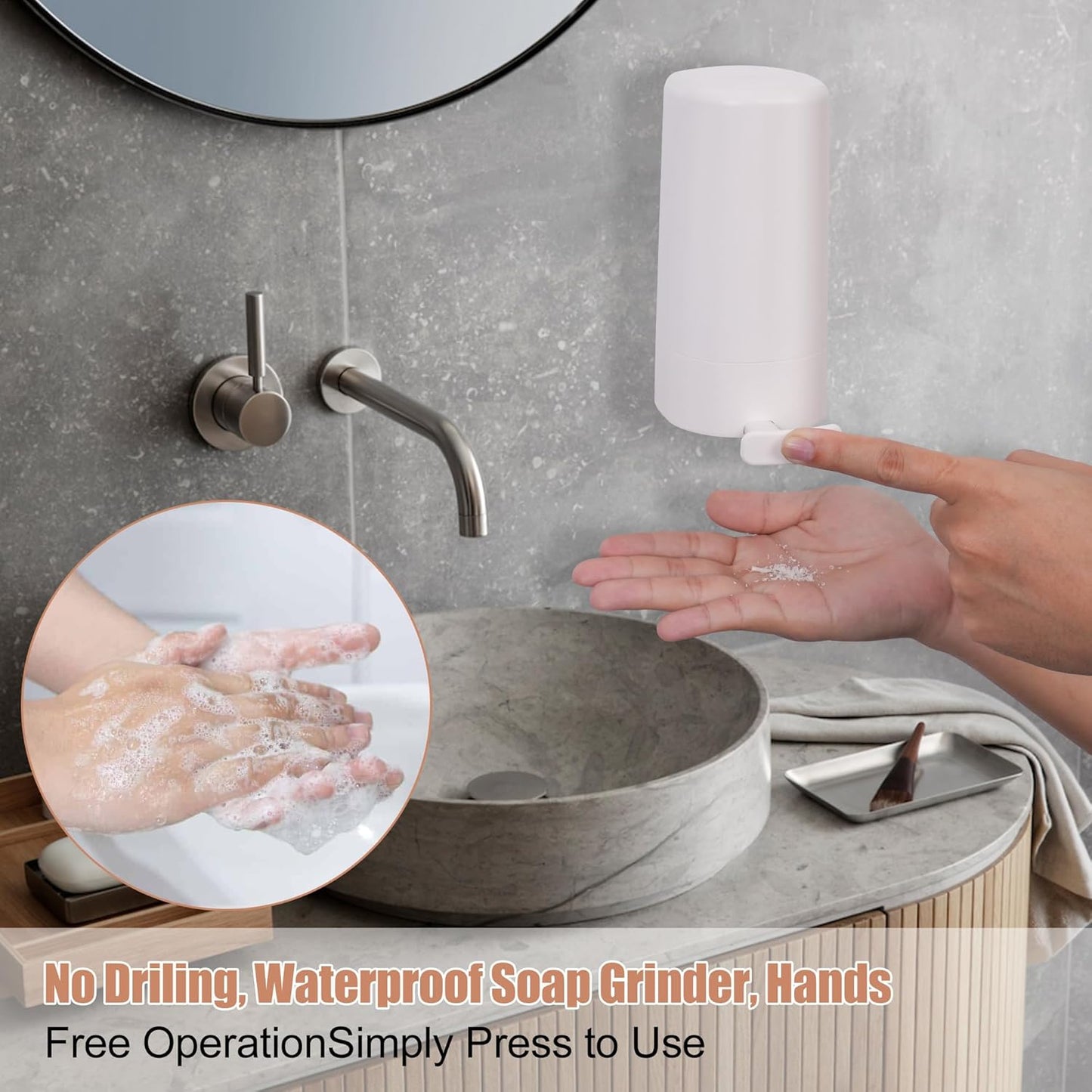 Bar Soap Dispenser & Grinder - Wall-Mounted Hygienic Soap Shaver with One-Touch Operation, No Drilling Easy Install for Bathroom/Kitchen (White, NO SOAP) - Perfect for Handmade Soap & Skincare