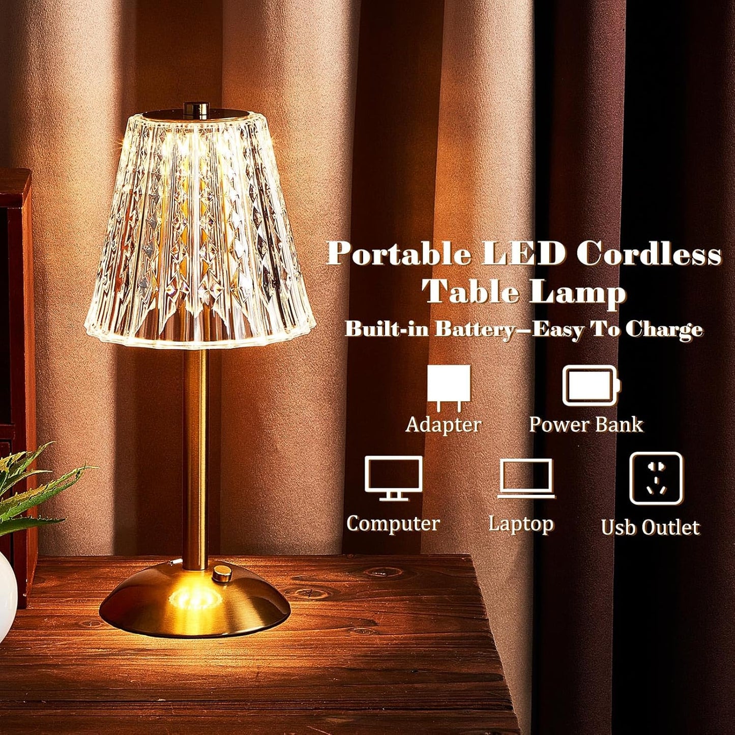 Liliful 6 Pcs LED Portable Cordless Table Lamp Touch Battery Operated Rechargeable Desk Lamp 3 Color Dimmable for Bedroom Living Room Dining (Classic Style,Gold)
