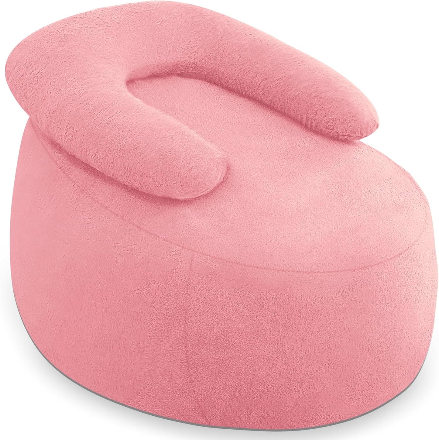 HABUTWAY Bean Bag Chair with U-shaped Pillow for Adult and Kids Big BeanBag Chair with Filling Ultra Soft Faux Fur Couch Chair with Washable Cover for Living Room Bedroom Office, Light Pink&Light Pink
