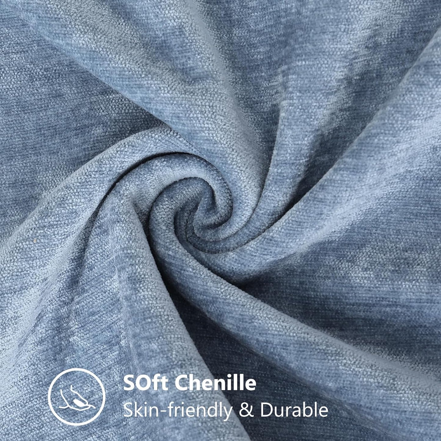 decorUhome Chenille Soft Throw Pillow Covers 16x16 Set of 2, Farmhouse Velvet Neutral Decorative Euro Pillow Covers with Stitched Edge for Couch Sofa Bed Home Decor, Blue