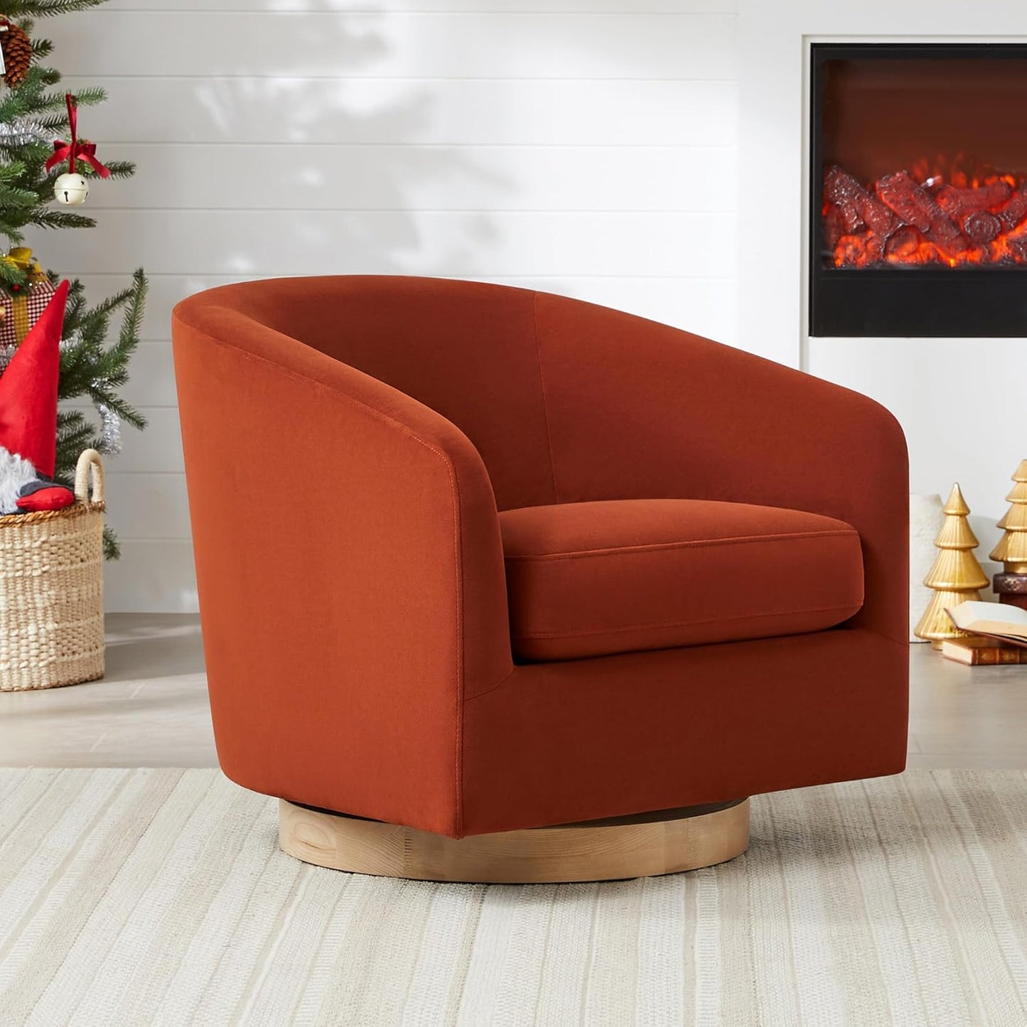 CHITA Swivel Accent Chair, FSC Certified Upholstered Velvet Barrel Chair for Living Room Set of 2, Fully Assembled, Burnt Orange