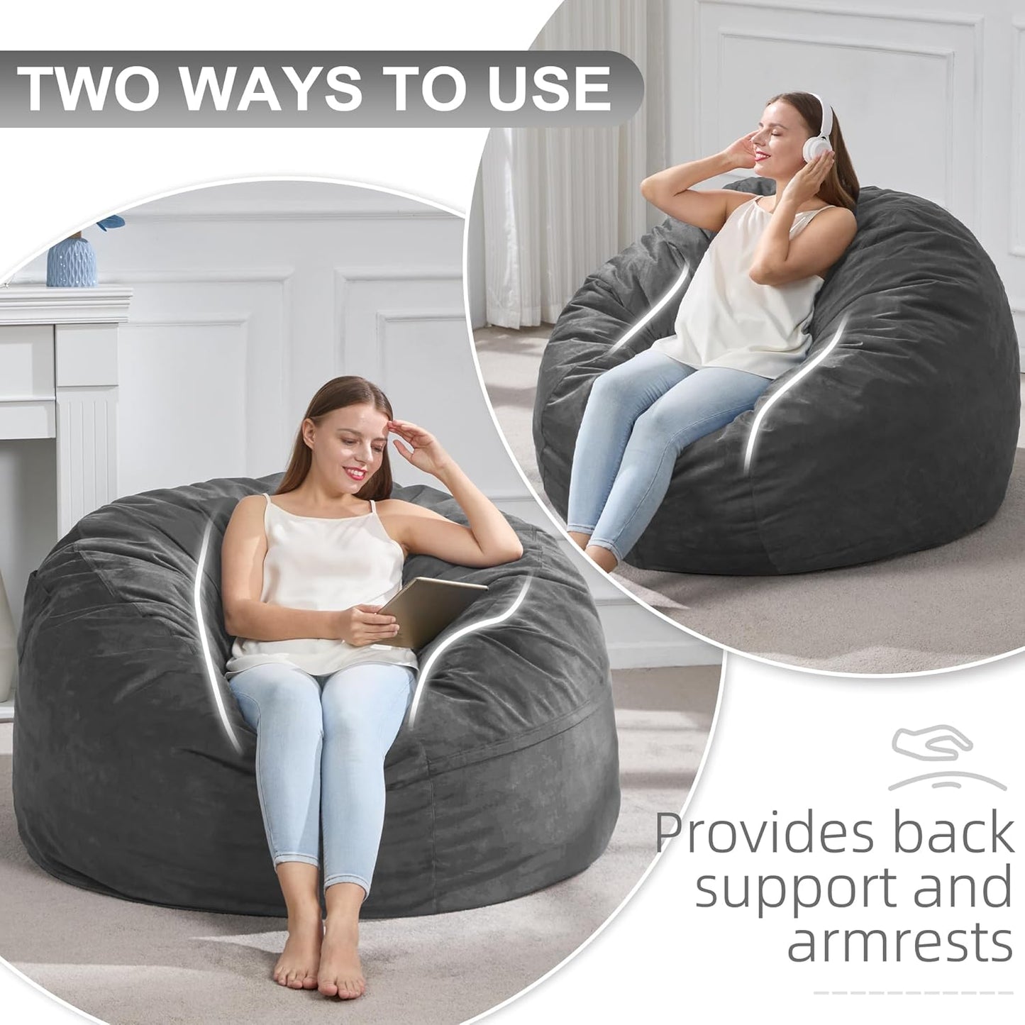 Hobestluk 4FT Bean Bag Chair Giant Bean Bag Chairs for Adults Large Bean Chairs with Removable Cover, Beanbag Chair with Filler, Adult Bean Bag Chairs for Living Room, Bedroom