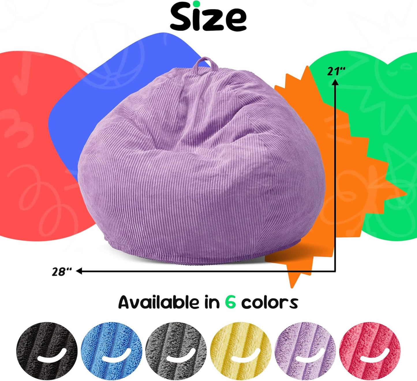 Hobestluk 2.5FT Bean Bag Chair Beanbags Small Bean Bag Chair with Filler Included Teardrop Bean Bag with Removable Cover for Bedroom Living Room (Small, Purple)