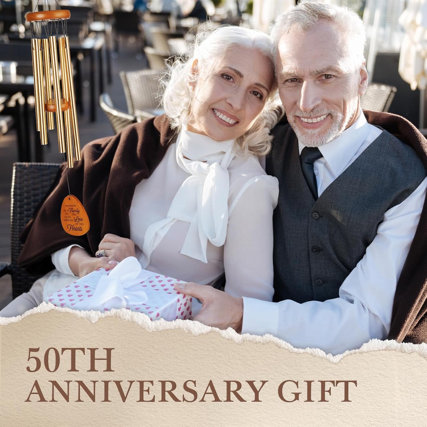 50th Wedding Anniversary Wind Chime, Happy 50th Anniversary Romantic Gifts for Couple, Parents, Wife, Husband, Friends, Golden Anniversarys Keepsake Gifts Ideas