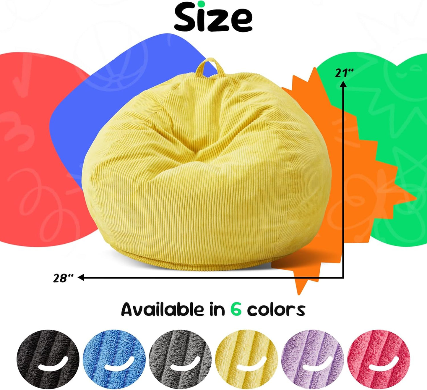 Hobestluk 2.5FT Bean Bag Chair Beanbags Small Bean Bag Chair with Filler Included Teardrop Bean Bag with Removable Cover for Bedroom Living Room (Small, Yellow)