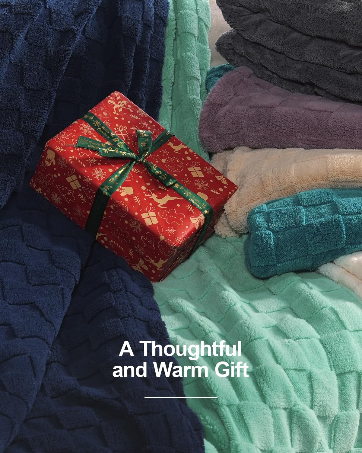 Pawque Super Soft Cozy Throw Blanket Queen Size for Couch Bed, Fluffy Sherpa Fleece Reversible Thick Warm Fuzzy Blanket for All-Season, 3D Checkered Jacquard Decorative Blankets, Cream White, 90"x90"