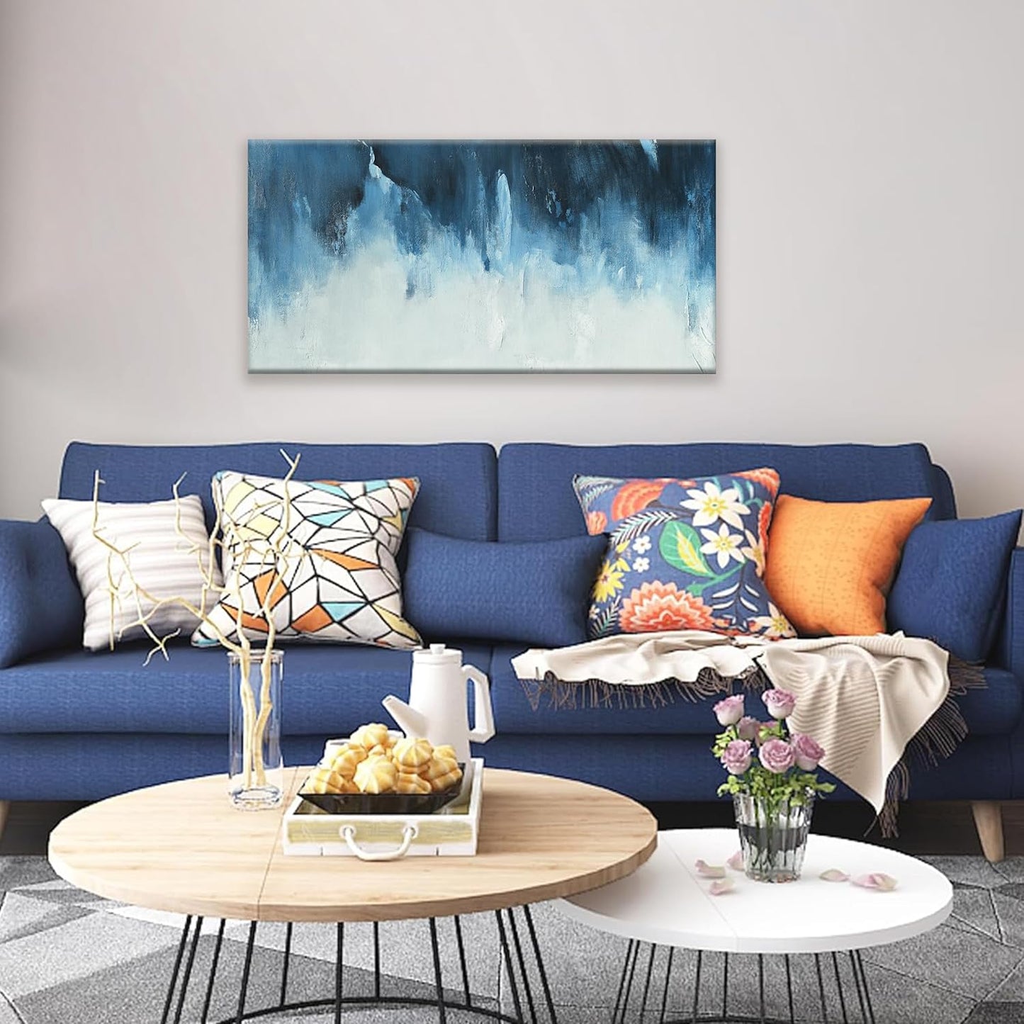 Canvas Wall Art Decor Abstract Art White Blue Wall Art Decor Pictures for Living Room Art Work Decoration Modern Abstract Wall Art Paintings Prints For Home Bedroom Office Kitchen Wall Decor 20" x 40"