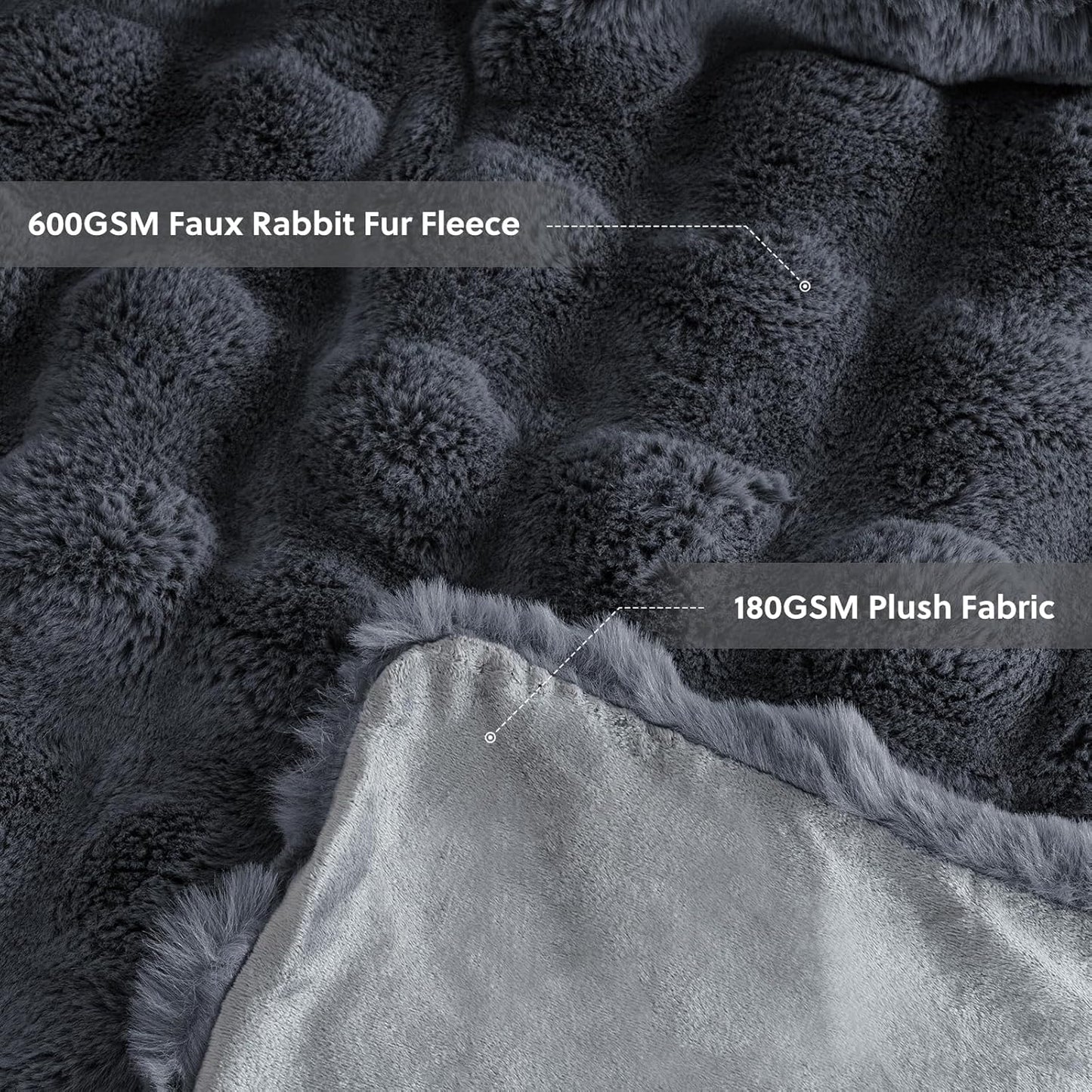 Cozy Faux Fur Throw Blanket for Bed-Warm Fuzzy Throw Blanket, Soft Plush Thick Bubble Blankets for Bedroom and Living Room, Furry Luxury Blanket, 90 x 108, Grey