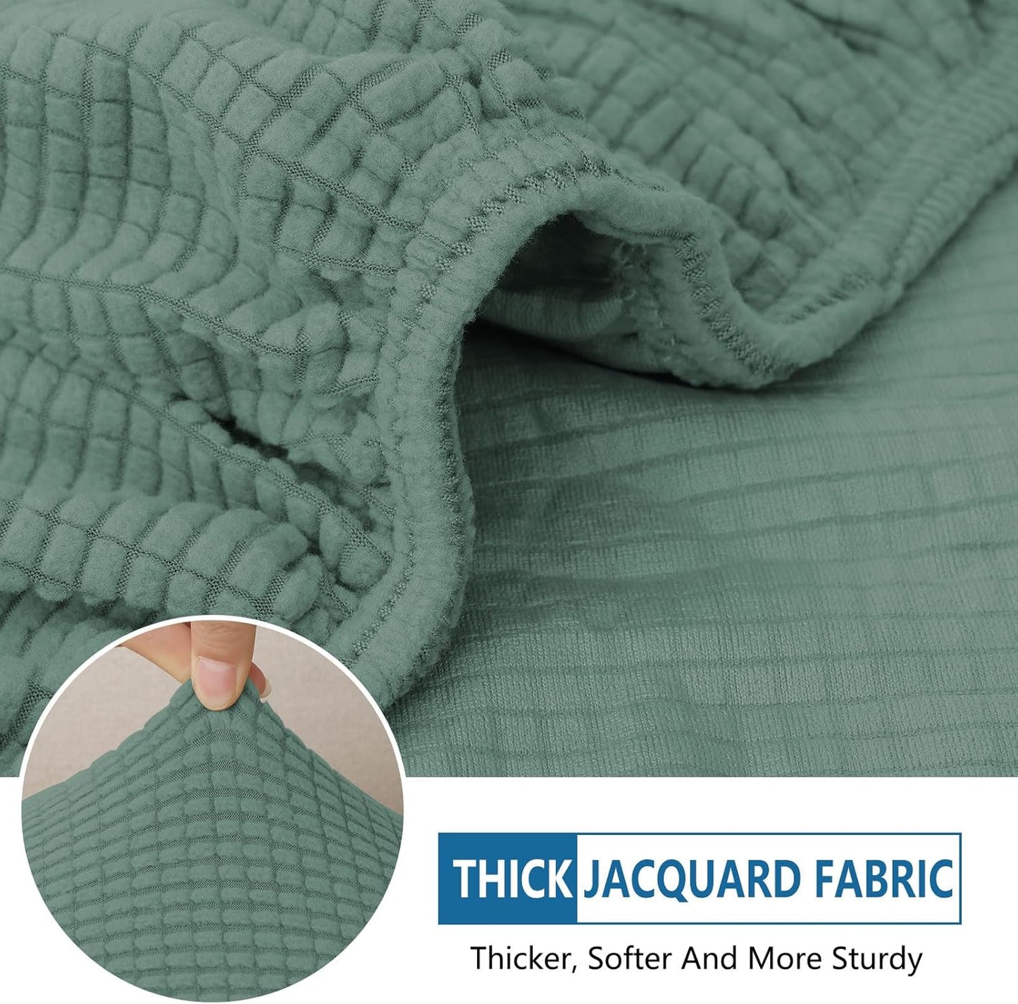 hyha Waterproof Sectional Couch Covers, Non Slip Sofa Couch Cushion Covers L Shape, Thick Stretch Jacquard Fabric, Washable Sofa Slipcovers with Elastic Bottom (1 Piece for Chaise, Green)