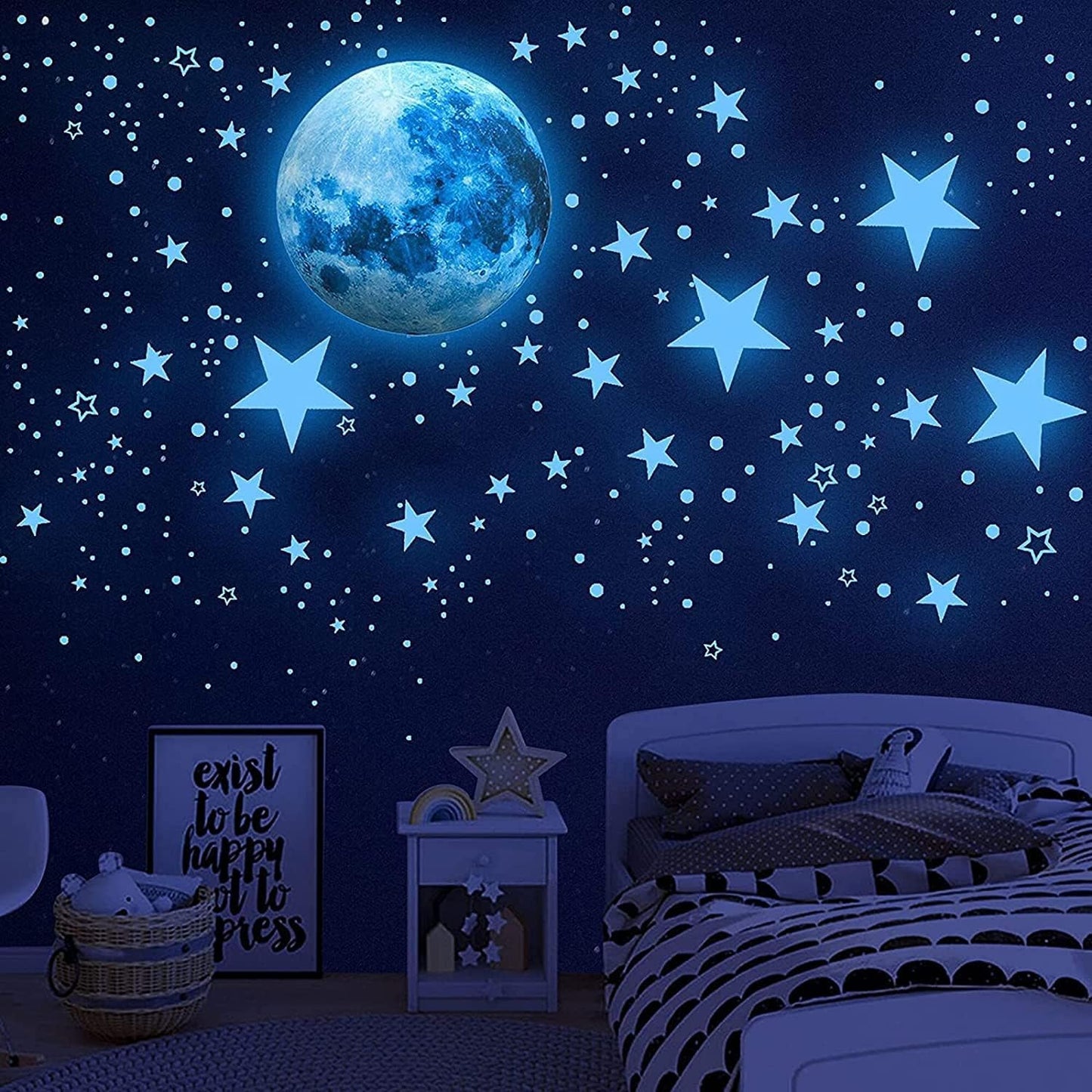 1078Pcs Glow in The Dark Stars for Ceiling Glowing Space and Moon Decals Universe Stickers Kids Wall Decor Perfect for Boys Girls Nursery Bedroom Living Room