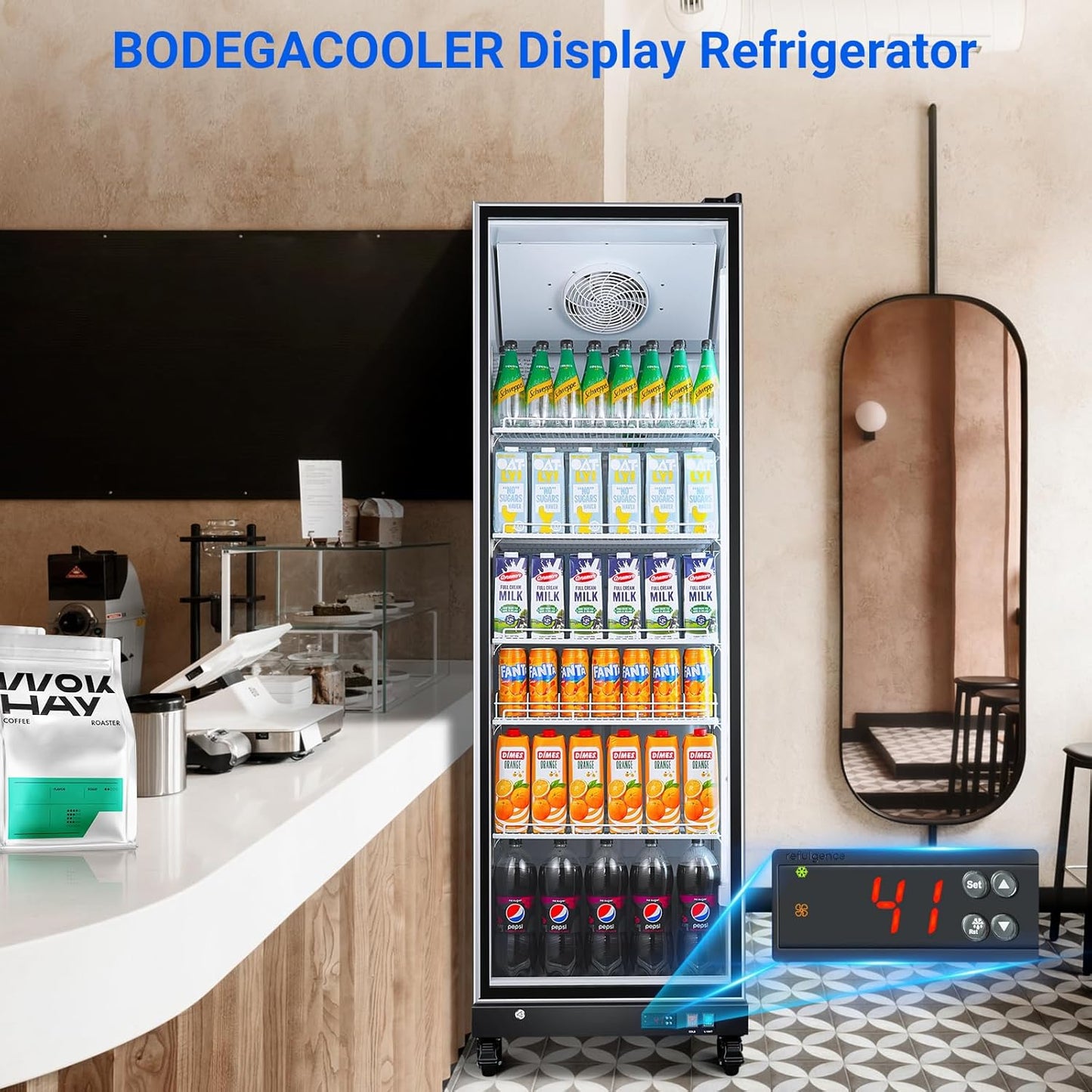 BODEGACOOLER Commercial Beverage Refrigerator Glass Door,18.1 Cu.Ft Commercial Display Merchandiser Fridge,Upright Display Bar Cooler with Soft LED Light,Adjustable Shelves,Aluminum Door,Black