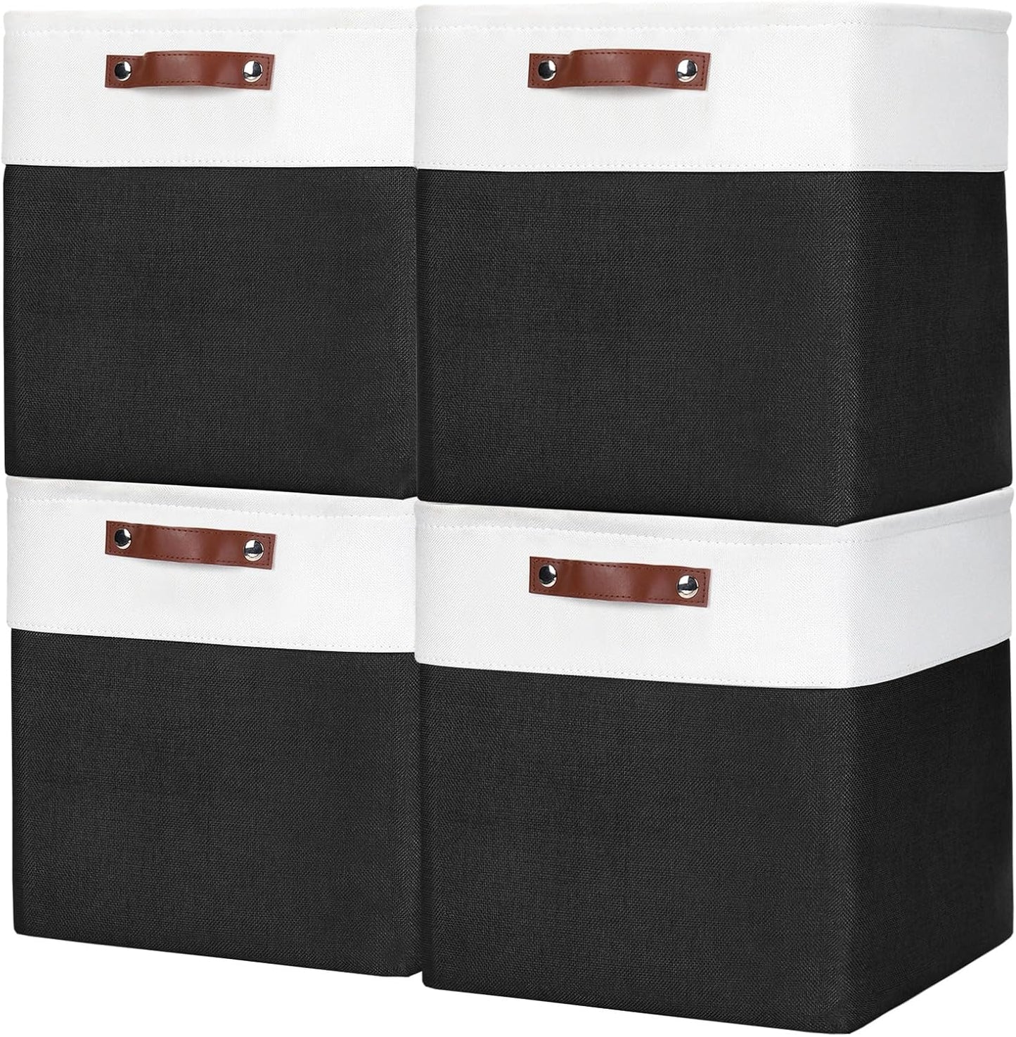 13x13 Cube Storage Bins, Collapsible Fabric Storage Box, 4 Pack Closet Baskets with Handles for Organizing, Shelf, Toys, Clothes, Home, Office, Nursery (Black&White)