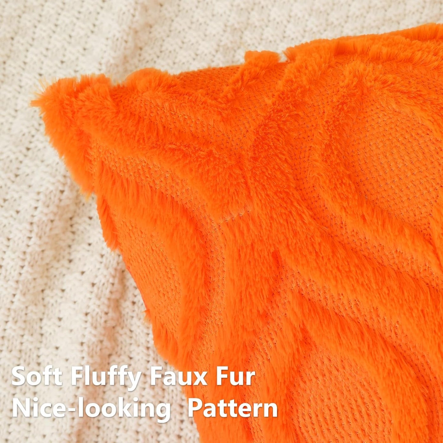 decorUhome Fall Throw Pillow Covers 26x26 Inch Set of 2, Soft Plush Decorative Faux Fur Orange Solid Couch Pillow Covers, Accent Farmhouse Neutral Square Euro Pillow Cases for Sofa Bed Living Room