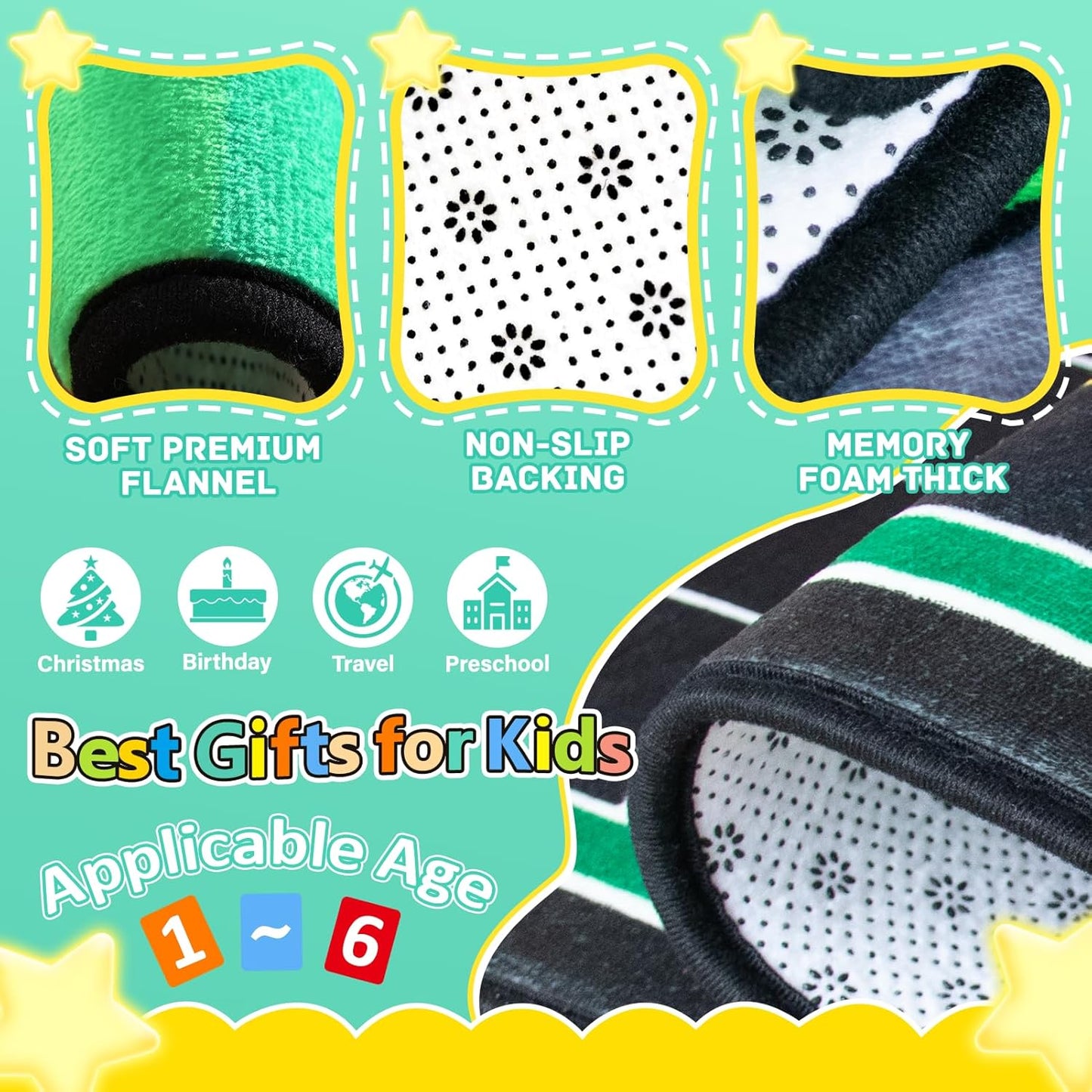 Kids Rug, Road Carpet for Kids with Combined City Road Traffic System, Car Rug and Airport Play Mat, 4x6 Ft Children’s Play Rugs for Playroom, Children’s City Traffic Map Fun Car Mat,Non-Slip