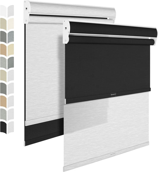 BERISSA Cordless Dual Roller Shades With Cassette Valance, Blackout and Light Filtering, Day and Night for Home Office Door - Linen Black and White, 76 W x 86" H
