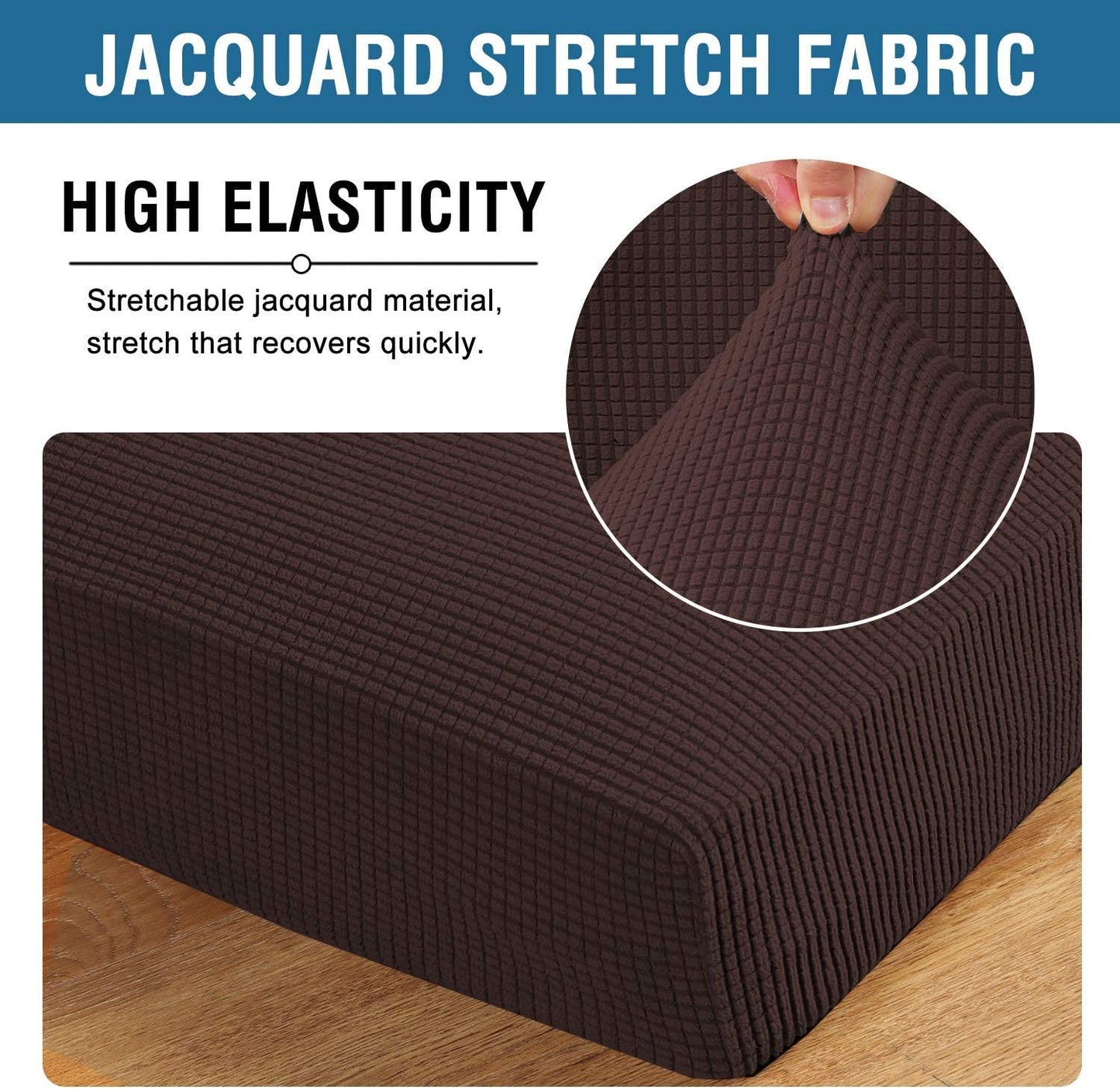 H.VERSAILTEX Super Stretch Individual Seat Cushion Covers - Sofa & Couch Cushion Slipcover Sets - Thick Jacquard Textured Twill Fabric (3 Piece XL, Chocolate)