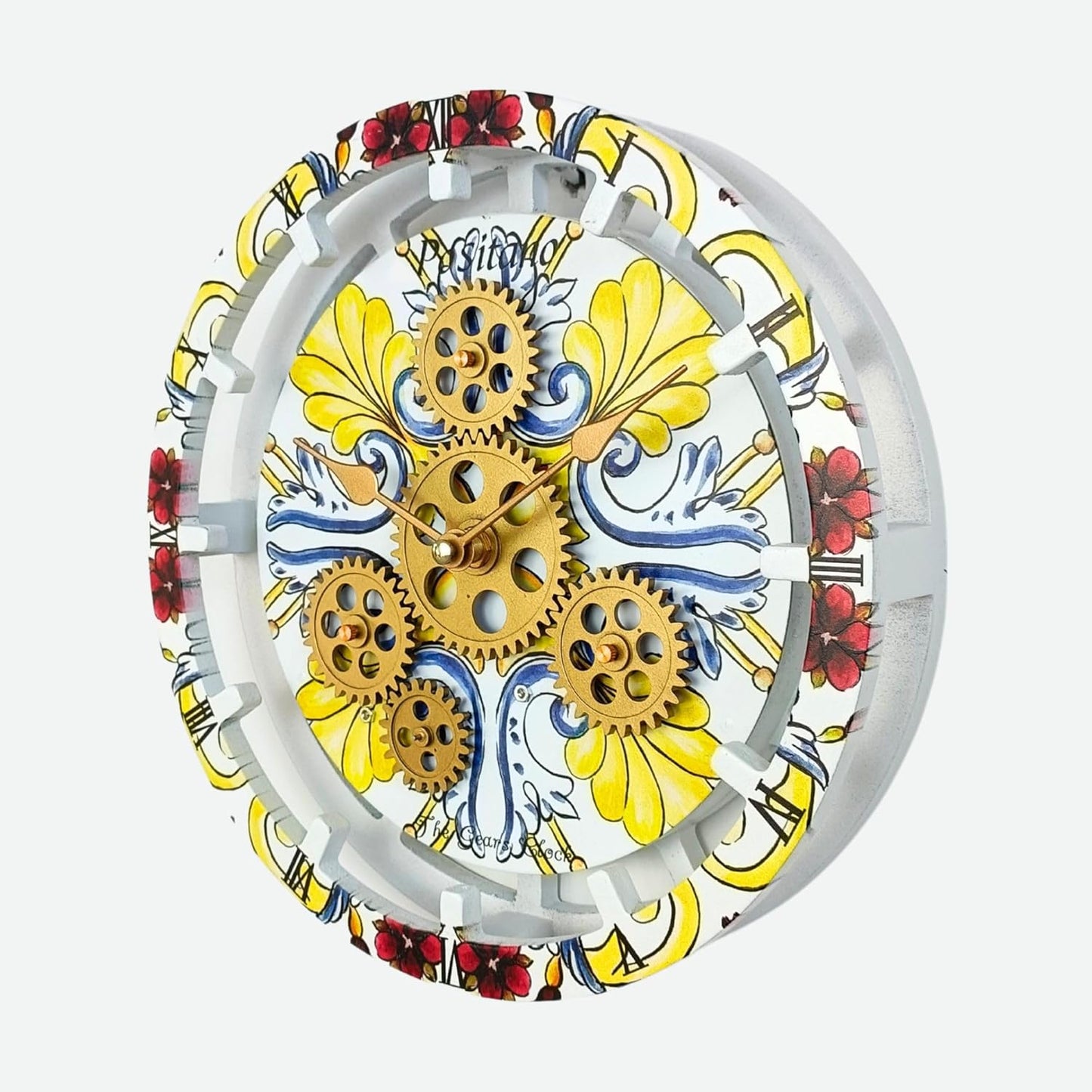 The Gears Clock Wall Clock Italy Collection with Moving Gears (Positano, 10 inch Round)