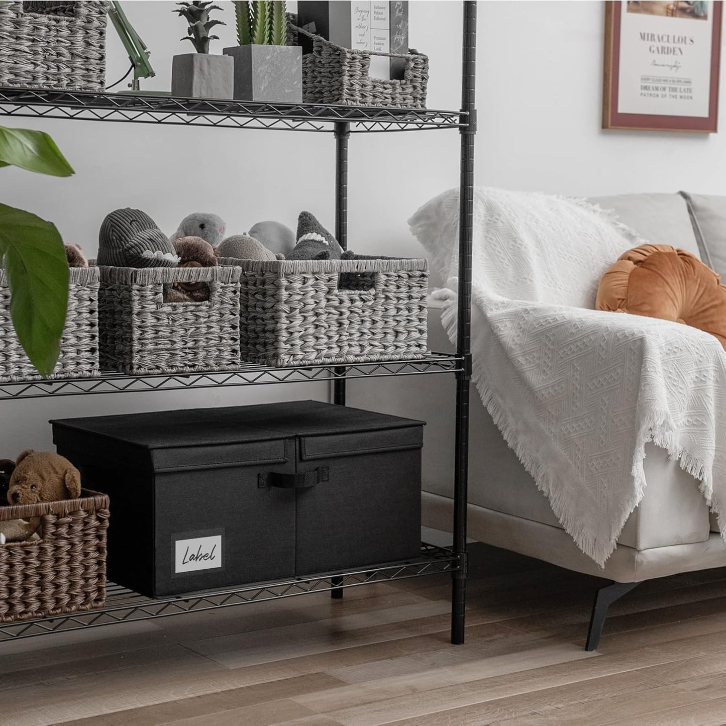 GRANNY SAYS Fabric Storage Bin with Lid, Linen Closet Organizers and Storage Baskets, Large Storage Box, Clothes Bins for Closet Organizing, Jumbo, Black, 1-Pack