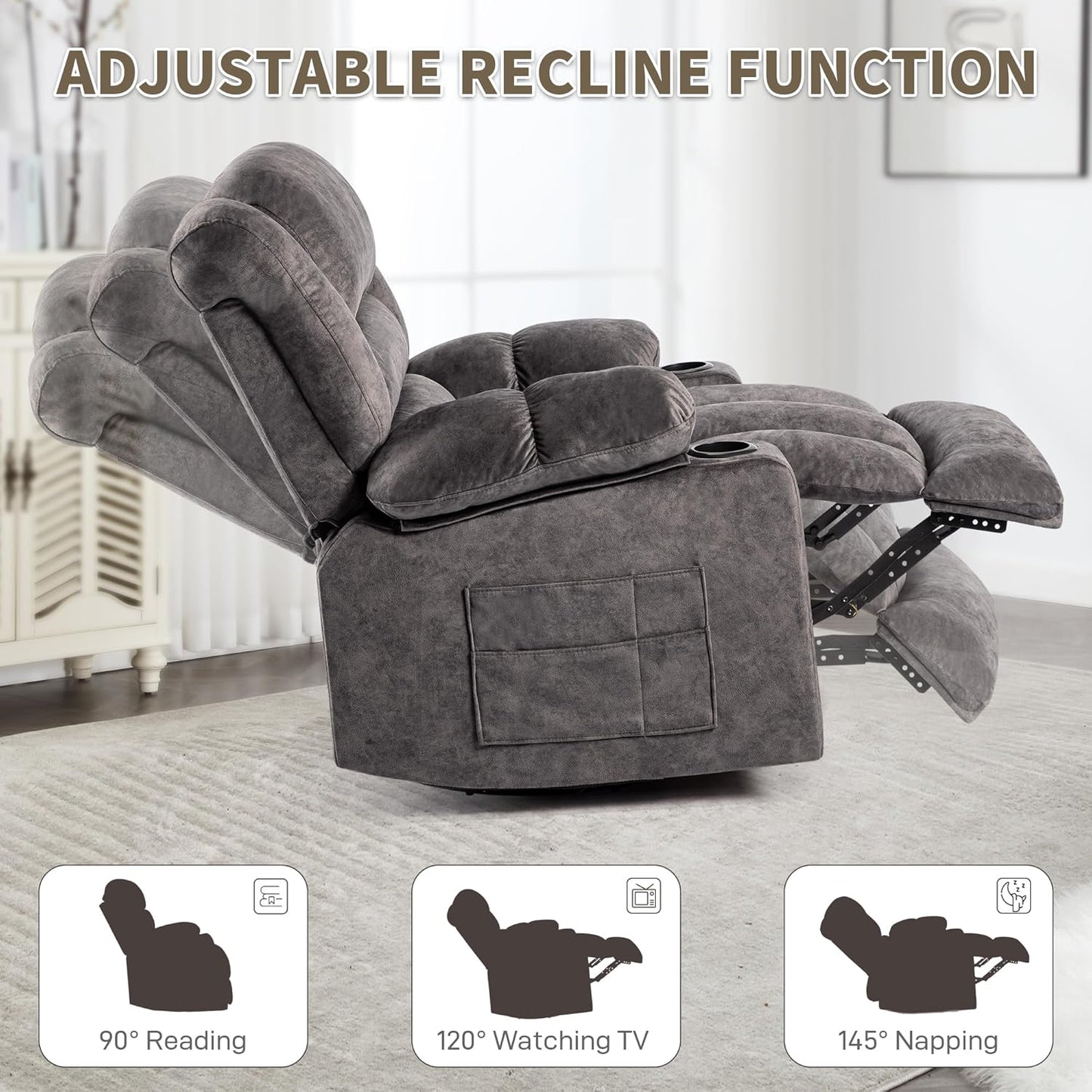 Recliner Chair Rocker Modern Ergonomic Lounge 360 Degree Swivel Single Sofa Seat Living Room Lounge Recliners on Clearance Foam Filling