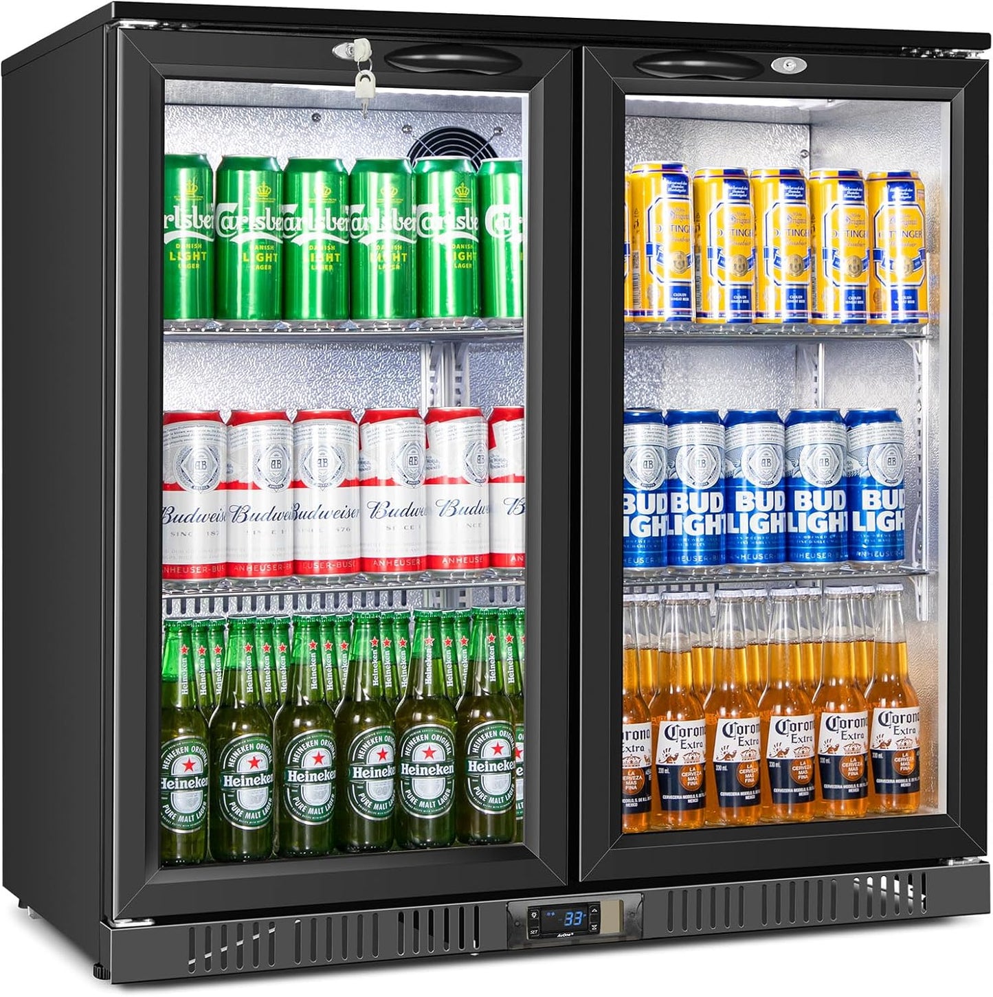 Beverage Refrigerator Under Counter, Back Bar Cooler with 2 Glass Door, Commercial Display Fridge 35.42 Inch Wide 7.4 Cu.Ft, Drink Fridge for Beer Soda Wine, Beverage Cooler for Kitchen Shop Bar