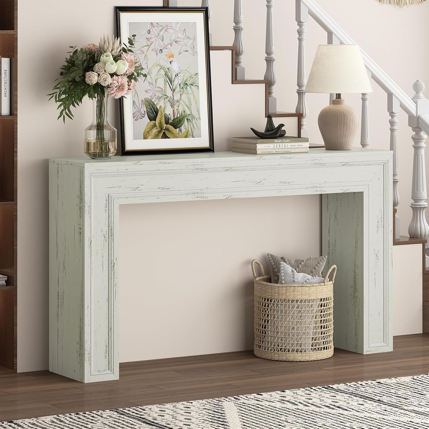 Rresyet 55 Inch Long Console Table, Sofa Table Behind Sofa, Wooden Entryway Table, Farmhouse Entryway Table for Entry, Hallway, Living Room (White)