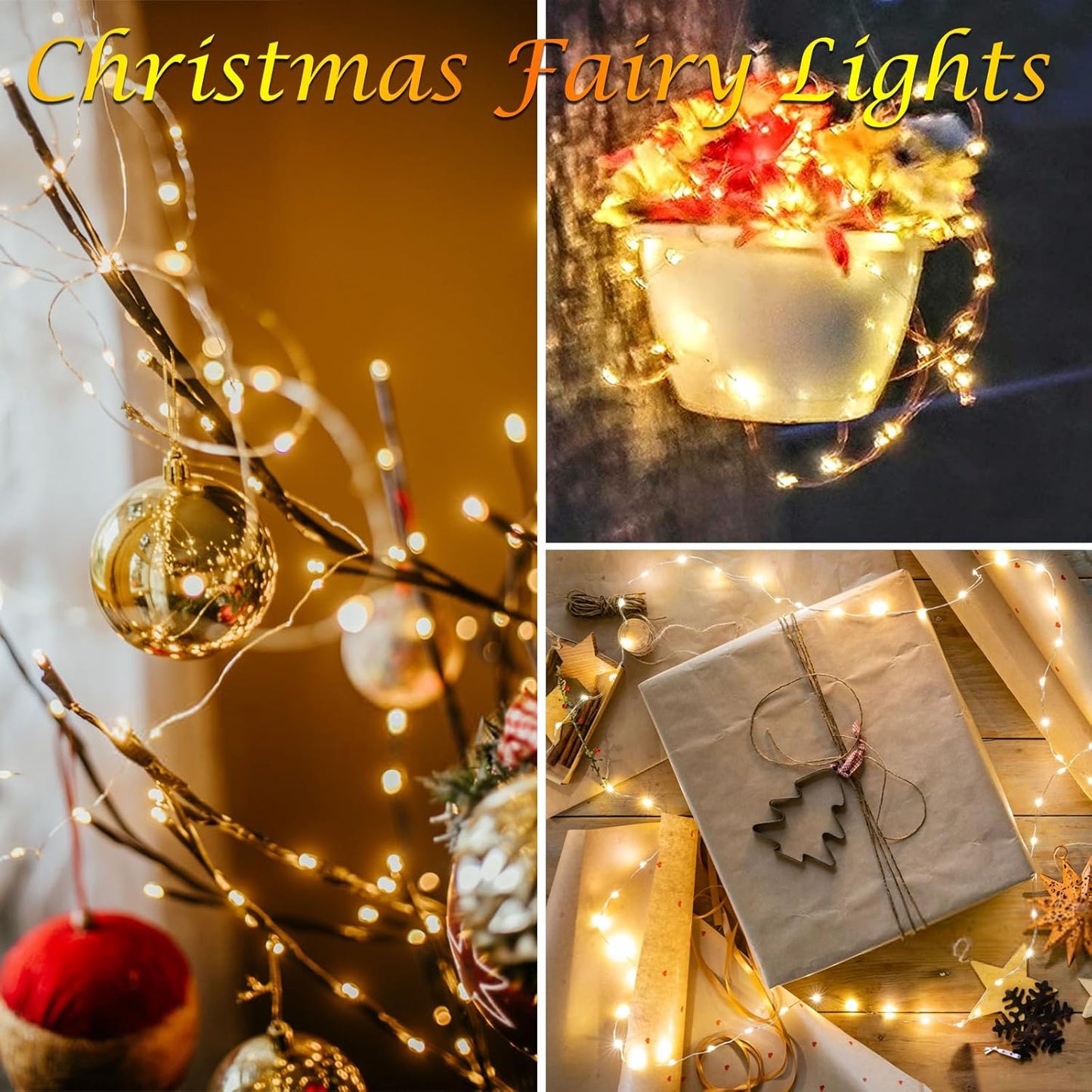 6 Pack Fairy Twinkle Lights Battery Operated, 3 Pack Cool Whie & 3 Pack Warm White Each 20FT 60 LED Waterproof Outdoor Christmas String Light, Fairy Light with Timer for Christmas Decorations