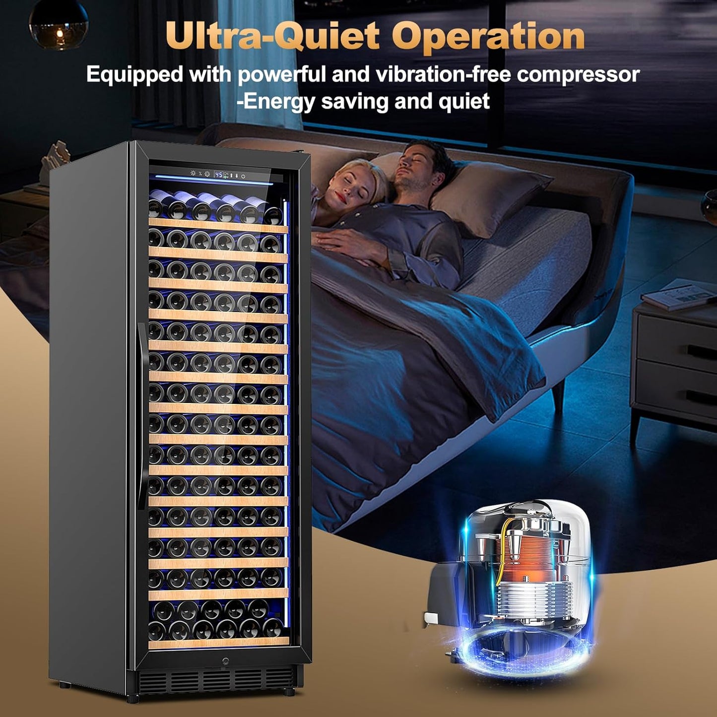 24 Inch Wine Cooler Refrigerator,179 Bottles Wine Fridge Large Capacity Professional Wine Cellars with Powerful Compressor,Quiet Operation and Elegant Design, Black