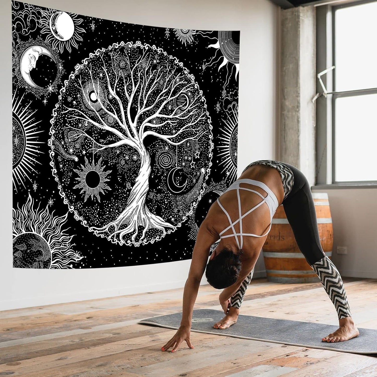 AACKart Tree of Life Tapestry for Bedroom Aesthetic Room Decor-Black and White Spiritual Tree Tapestry Wall Hanging with Sun Moon Star 59.1 x 51.2 inches