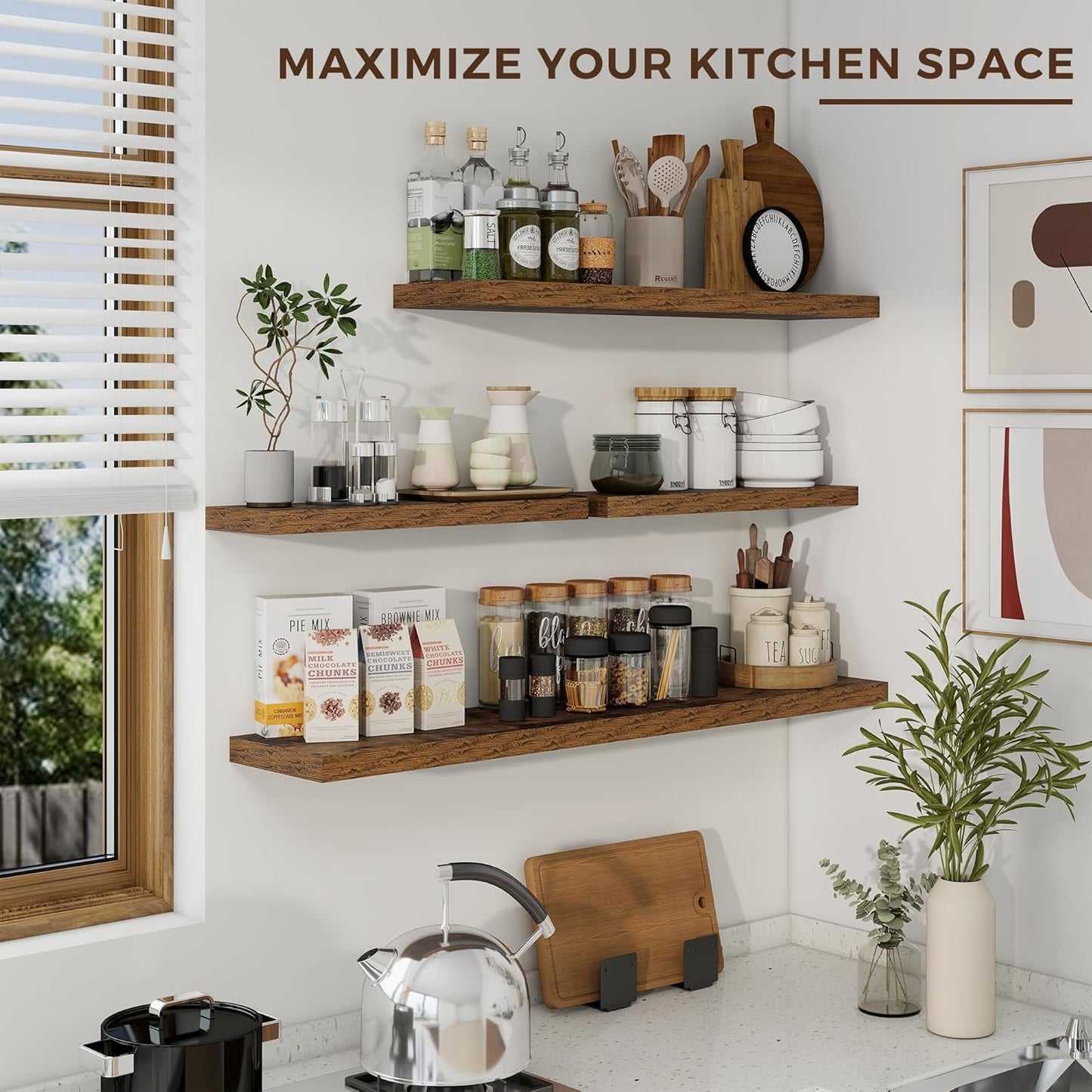 36 inch Floating Shelves Wall Shelves for Office with Invisible Brackets, 8 inch Deep Shelves for Bathroom, Living Room, Kitchen, Office, 36x7.9 inch deep Set of 2, Brown