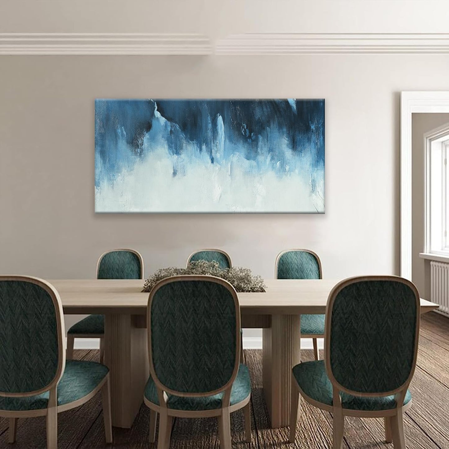 Canvas Wall Art Decor White Blue Wall Art Decor Abstract Art Decoration Pictures For Living Room Art Work Modern Abstract Wall Art Paiintings Prints for Home Bedroom Office Room Wall Decor 24" x 48"