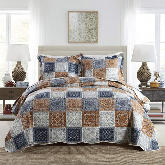 NEWLAKE Quilt Bedspread Sets-Color Block Pattern Reversible Coverlet Set,King Size