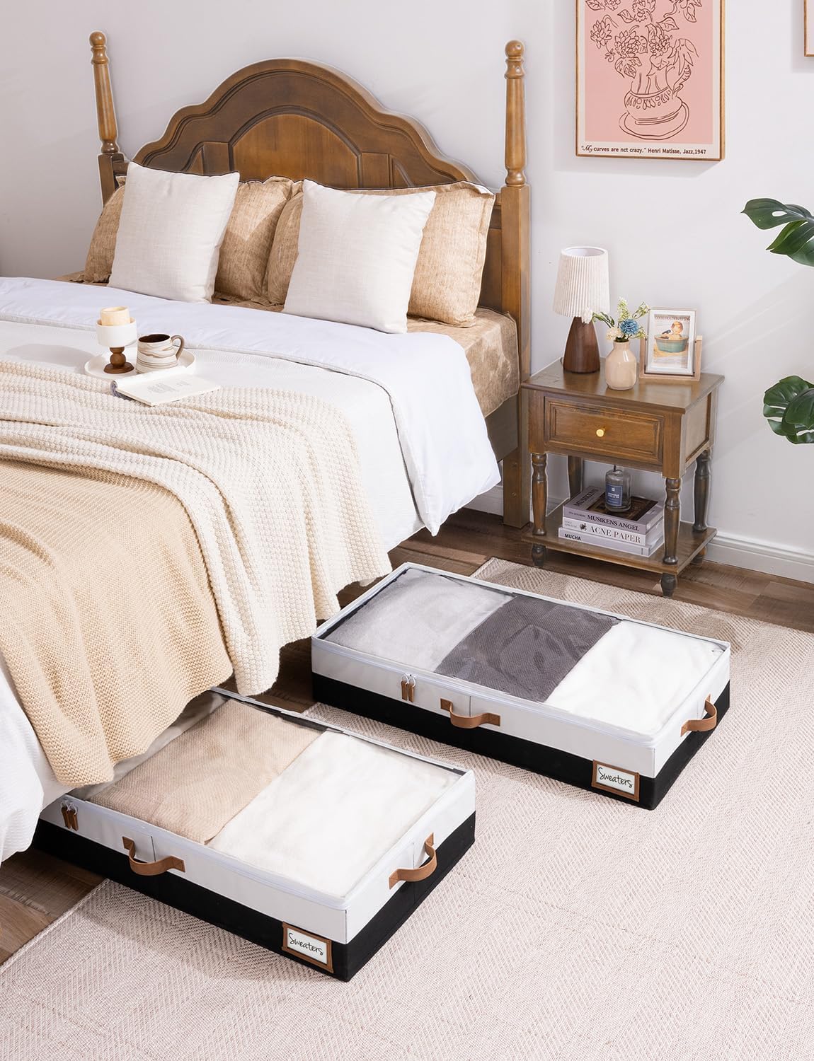 StorageWorks Large Under Bed Storage Containers with Handles and Label Holder, 2 Pack Ultra-thick Fabric Underbed Bins, Closet Organizer for Clothes, Blankets, Sweater