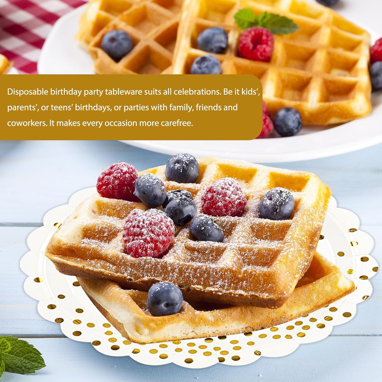 50PCS White and Gold Paper Plates, 7 Inch White Scalloped Party Plates Disposable Dessert Plate Cake Plate for Wedding Engagement Baby Shower Birthday Dinner