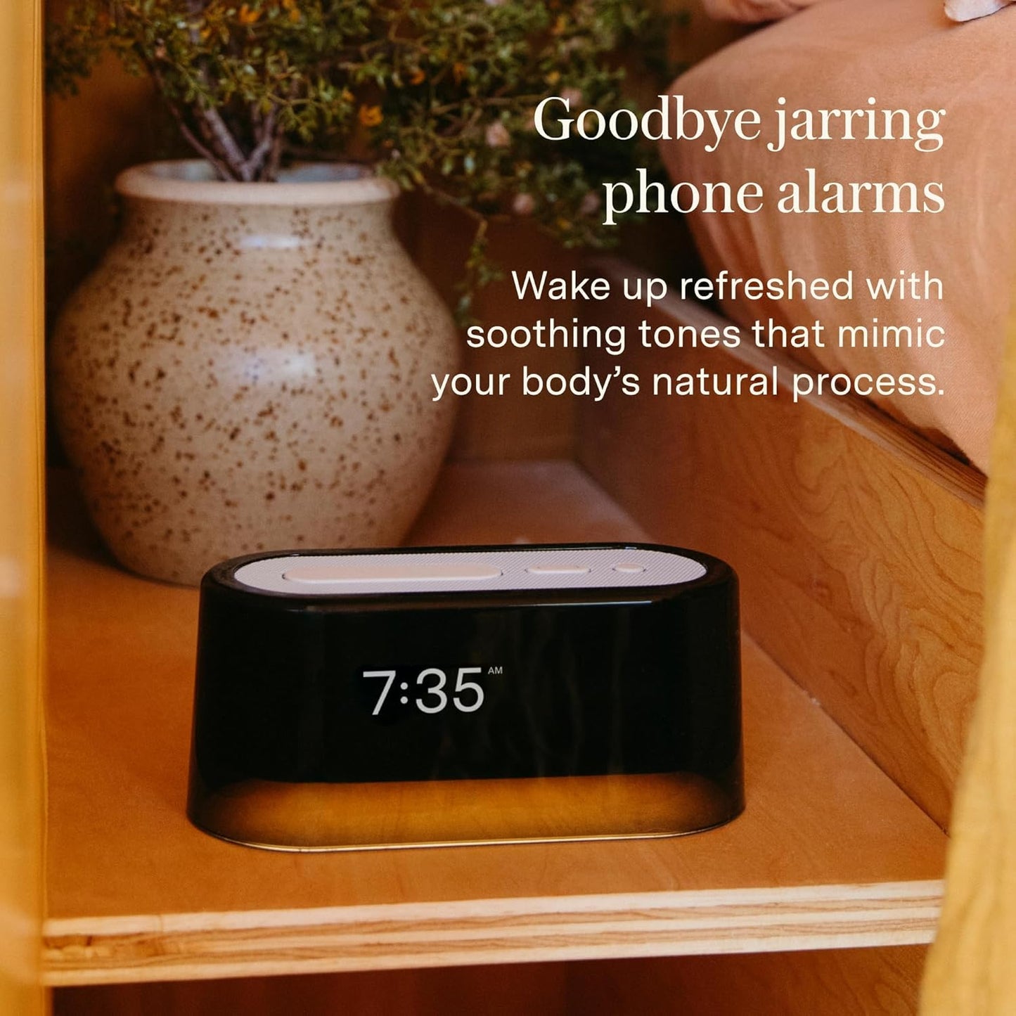 Loftie Alarm Clock with Sound Machine – Smart Alarm Clock with Light, White Noise, Bluetooth Speaker, Night Light Sound Machine, 100+ Sounds, Blackout Mode, No WiFi Mode, Optional Subscription - Peach