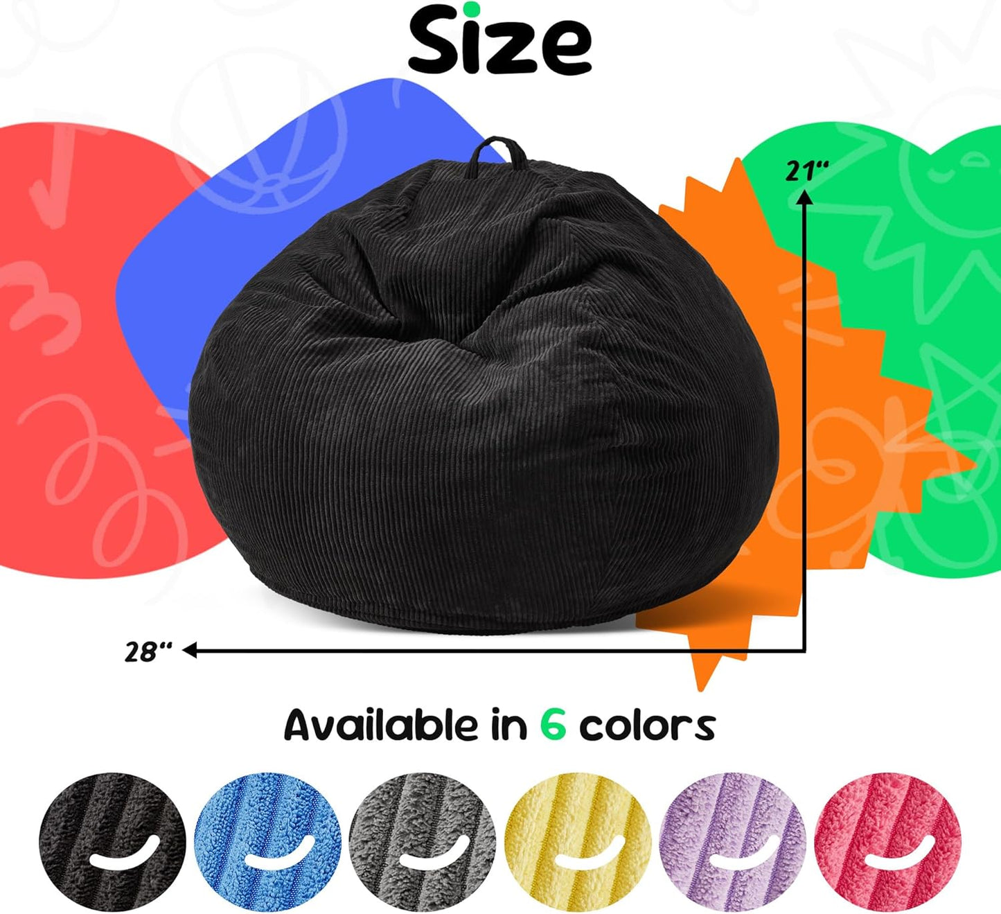 Hobestluk 2.5FT Bean Bag Chair Beanbags Small Bean Bag Chair with Filler Included Teardrop Bean Bag with Removable Cover for Bedroom Living Room (Small, Black)