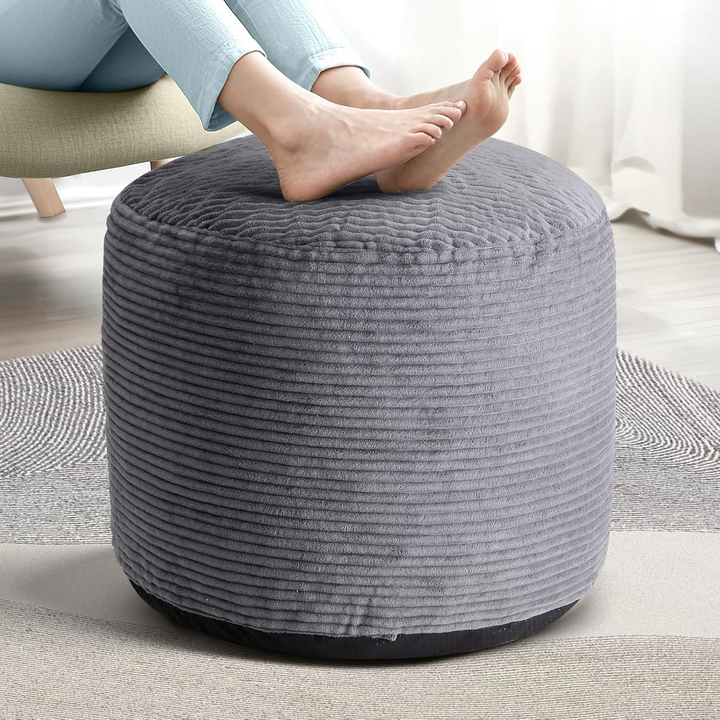 Dual-Size Corduroy Footrest with Hidden Zipper – Ergonomic Memory Foam Ottoman Poufs for Office Desks, Couches & Delicate Floors, Dark Gray 20"x 15"