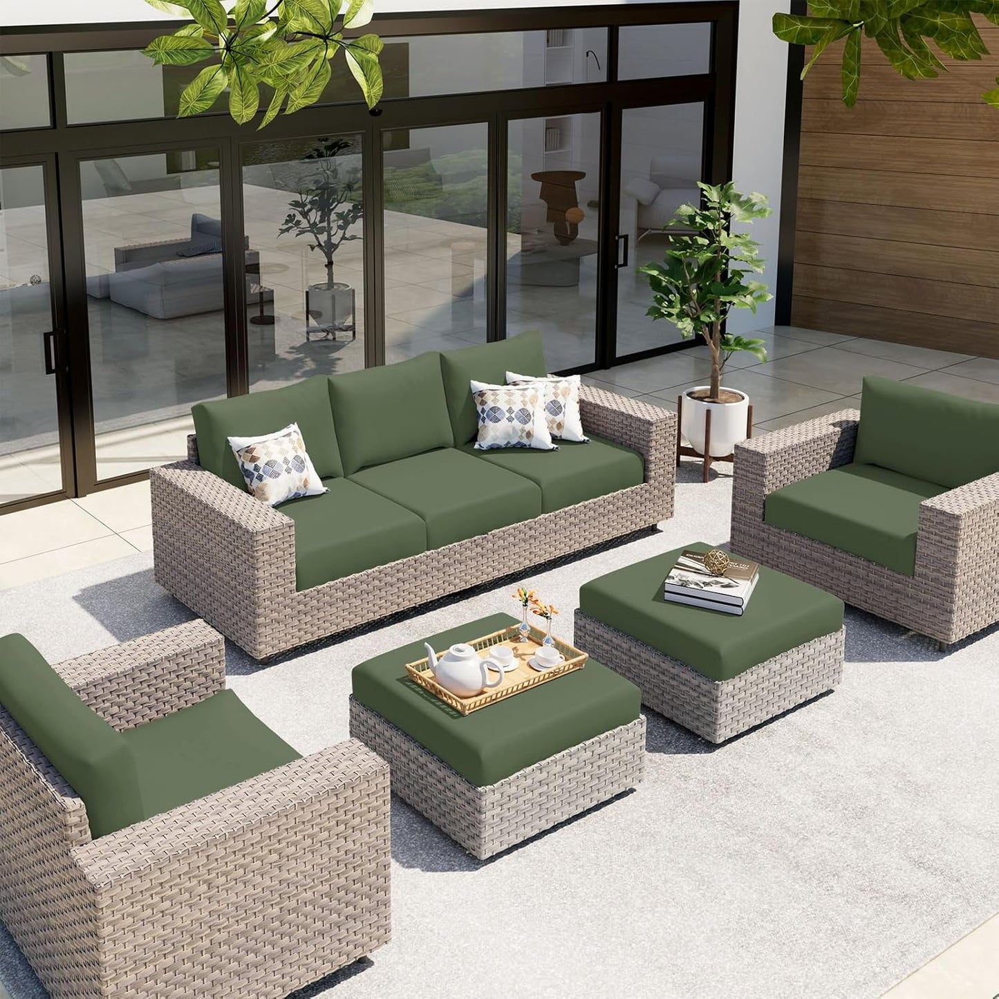 hyha Waterproof Couch Cushion Covers, Stretch Sofa Couch Seat Slipcover for Dog Washable, Non-Slip Waterproof Outdoor Cushion Covers for Patio Furniture Replacement (1 Piece for Large, Bronze Green)