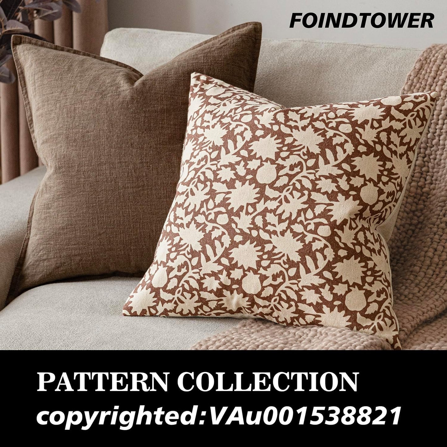 Foindtower Set of 2 Decorative Neutral Floral Throw Pillow Covers Accent Farmhouse Cushion Covers Boho Pillowcase for Couch Sofa Bedroom Living Room Home Decor Outdoor,18×18 Inch,Light Orange Brown