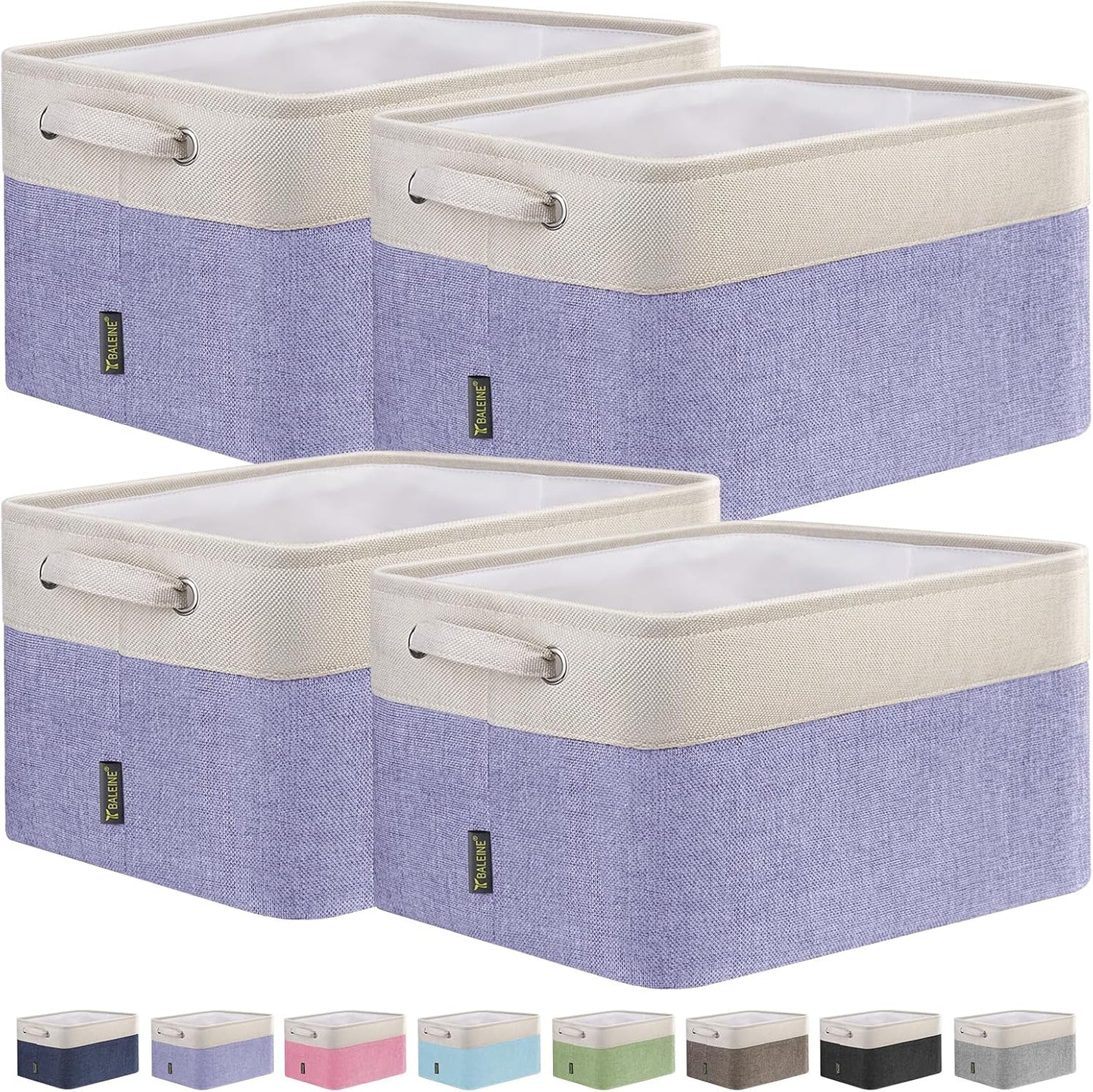 BALEINE 4 Pack Fabric Storage Bins for Shelves, Linen Storage Baskets for Organizing, Decorative Closet Bins for Clothes, Home (Lavender, 12"x8"x8")